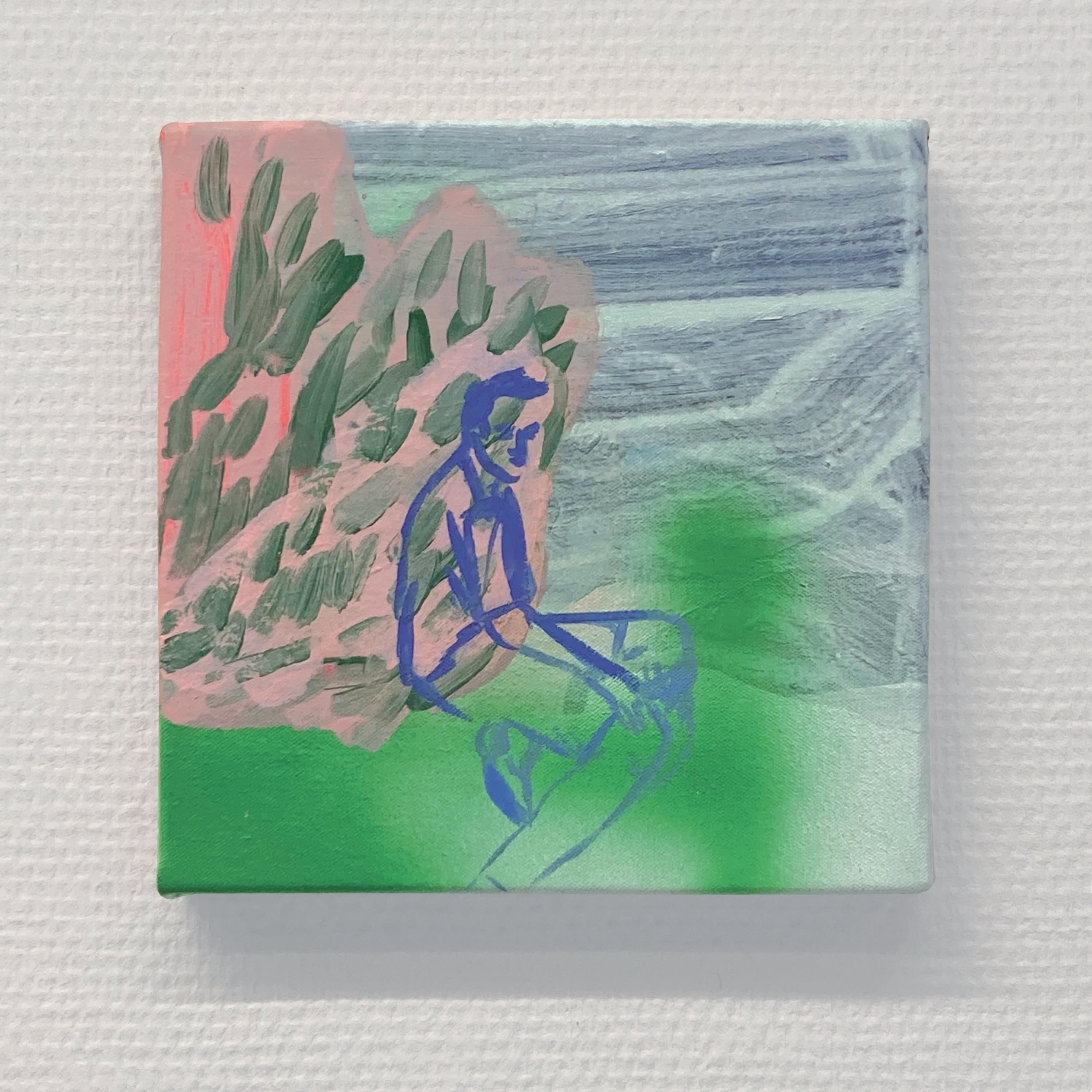 Unbenannt 4  (Sitzender Mann) – Modernes Landschaftsgemälde, fröhlich, farbenfroh – Painting von Anna Ładecka