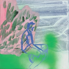 Unbenannt 4  (Sitzender Mann) – Modernes Landschaftsgemälde, fröhlich, farbenfroh