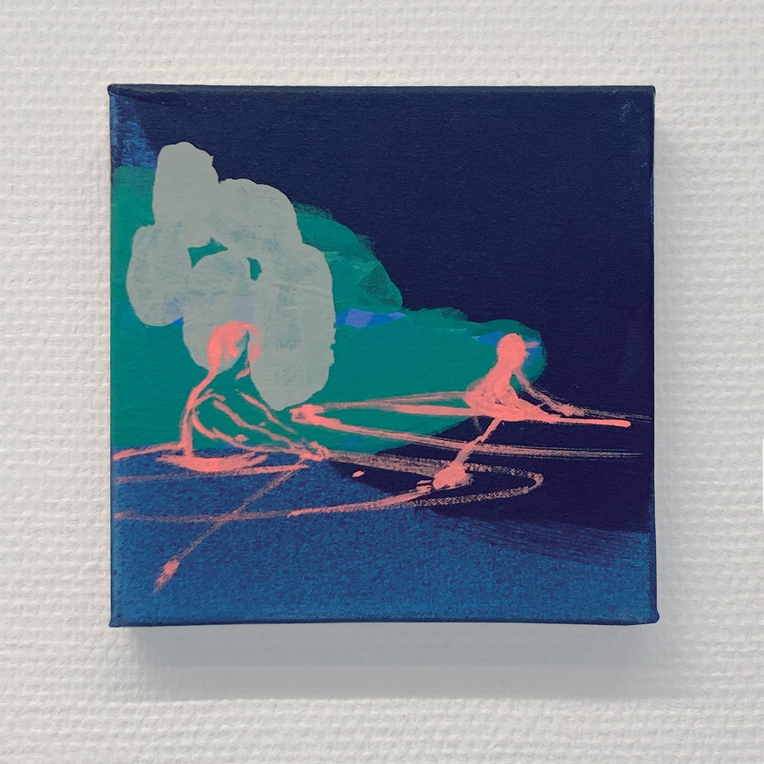 Senza titolo 6  ( Kayaker )  - Pittura moderna di paesaggio lacustre, gioiosa, colorata - Painting di Anna Ładecka