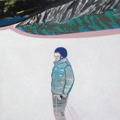 Untitled  ( Girl in Snow ) - Modern Landscape Painting, Winter, Ski, Snow, White