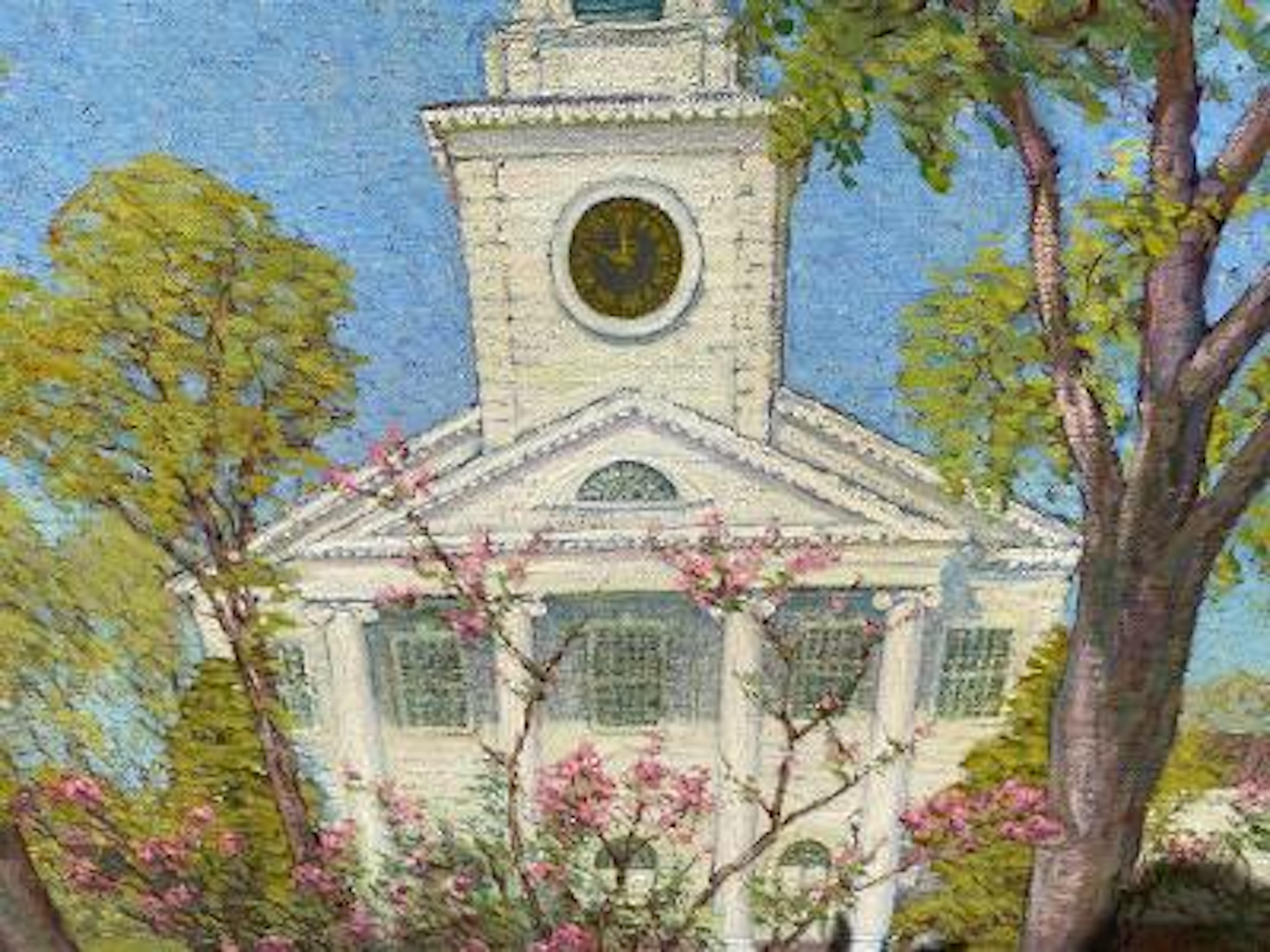 Hand-Painted Anna Lee Stacey Original Painting of Old Lyme Congregational Church Connecticut 
