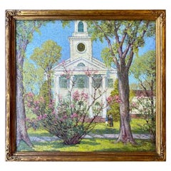 Anna Lee Stacey Peinture originale de l'église congrégationaliste de Old Lyme Connecticut