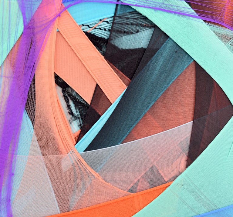 Erdachte Räume 2 (abstract textile fabric mixed media sustainable design Aqua) - Contemporary Mixed Media Art by Anna-Lena Sauer