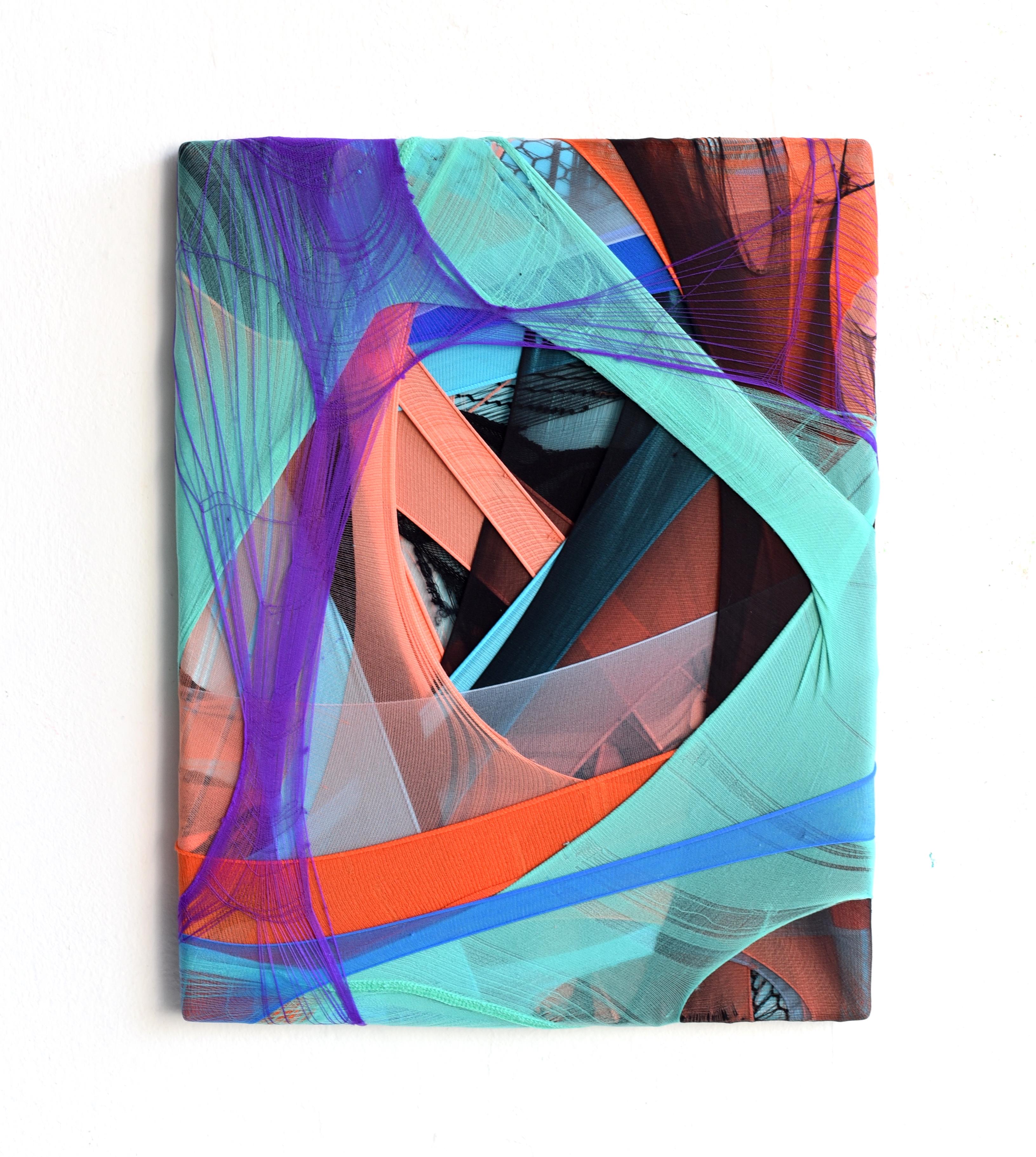 Erdachte Räume 2 (abstract textile fabric mixed media sustainable design Aqua)
