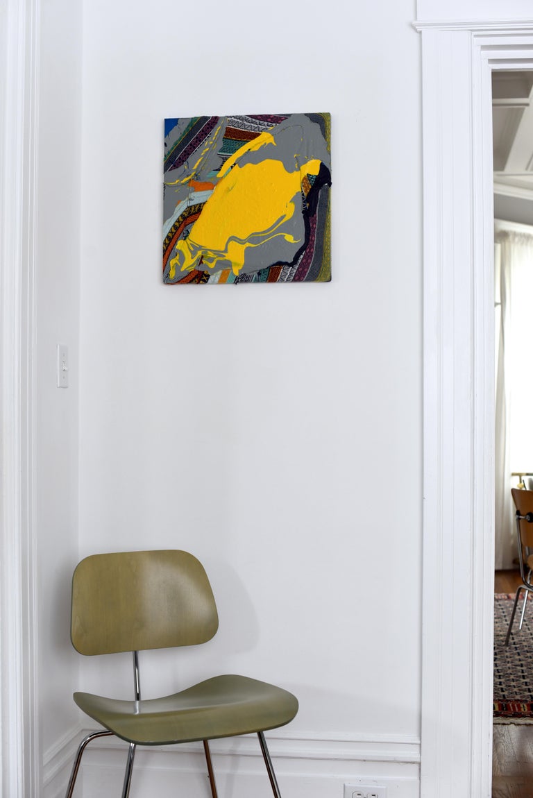 Patch (textile art yellow paint abstract painting textured wall art colourful) For Sale 4