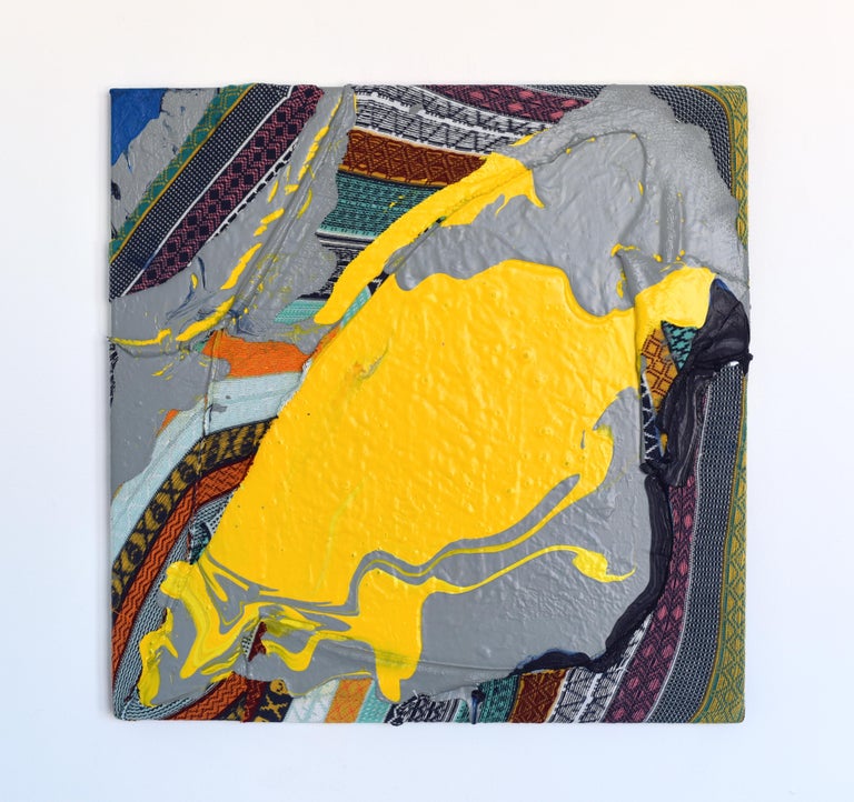 Anna-Lena Sauer Abstract Sculpture - Patch (textile art yellow paint abstract painting textured wall art colourful)