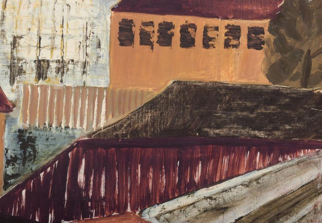Moderno Anna Lindblad, artista svedese. Olio su tela. Paesaggio urbano in stile astratto. in vendita
