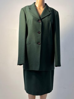 Anna Linder Green Wool Skirt Suit Classic Elegant Tailored Set Size 44