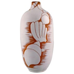 Vintage Anna Lisa Thomson, Vase in White Glazed Ceramics with Seashells