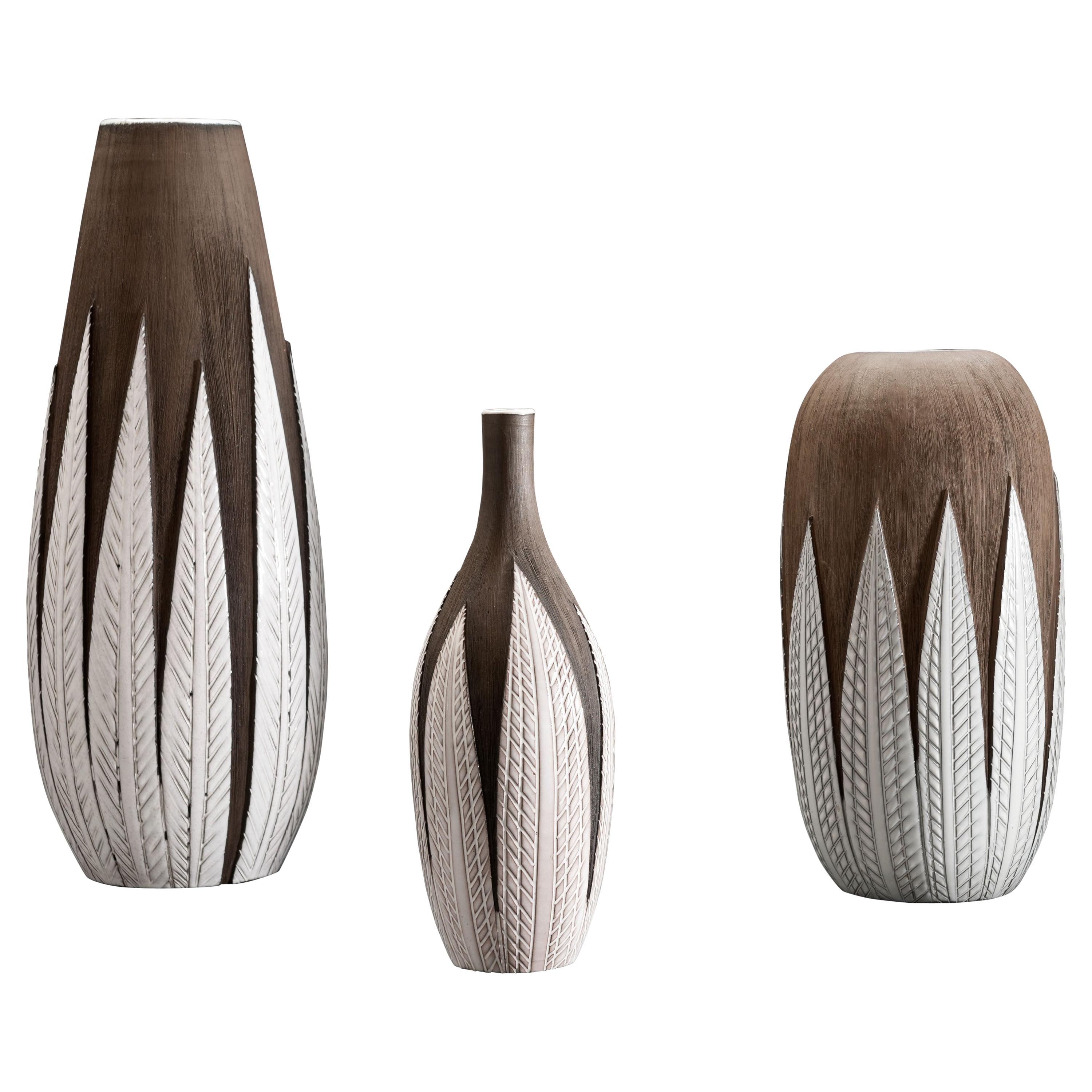 Anna-Lisa Thomson Ceramic 'Paprika' Vases (3) by Upsala Ekeby