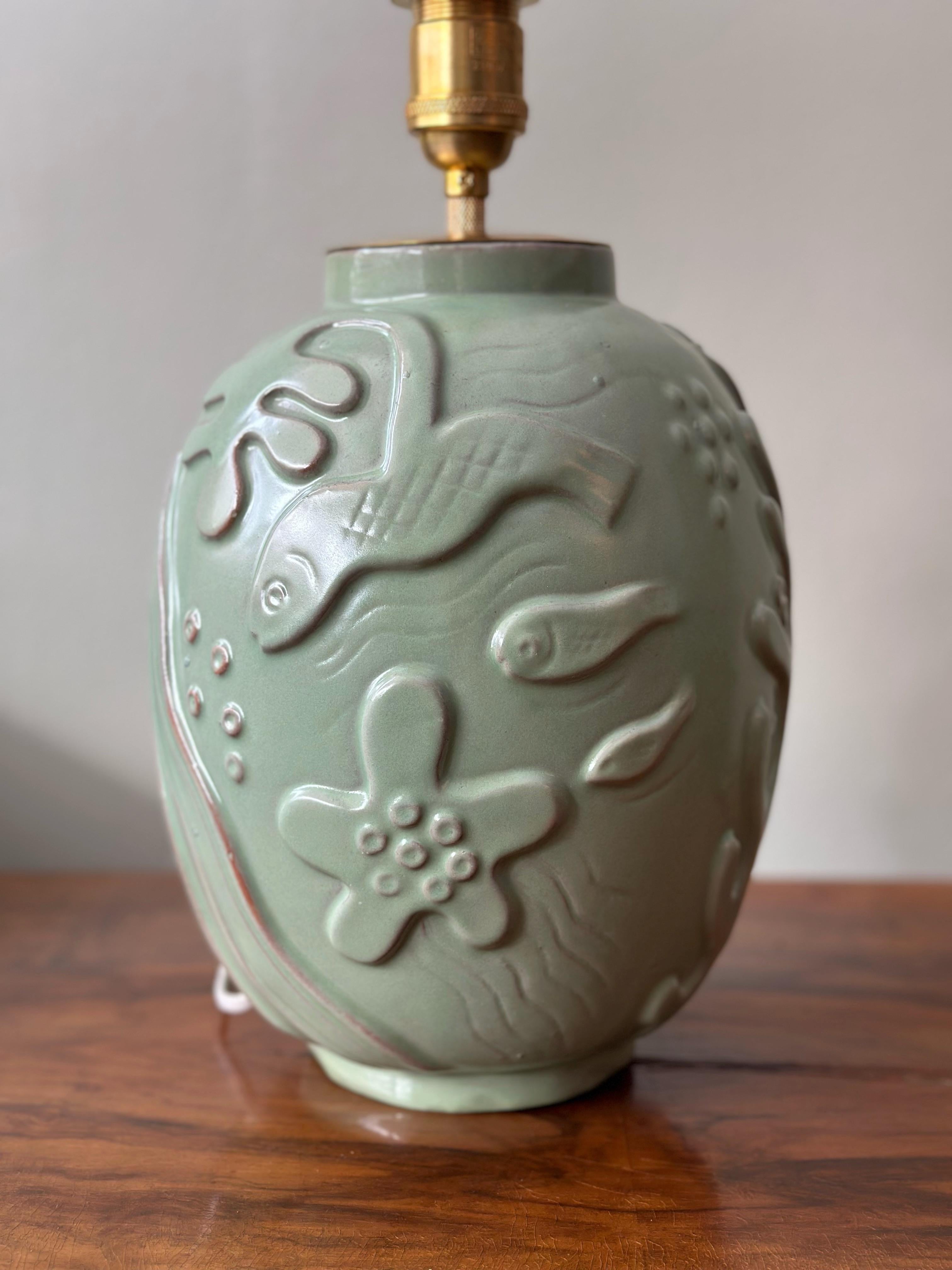 Lampada da tavolo in ceramica smaltata di Anna-Lisa Thomson di Upsala Ekeby, Svezia, anni '40. in vendita 4