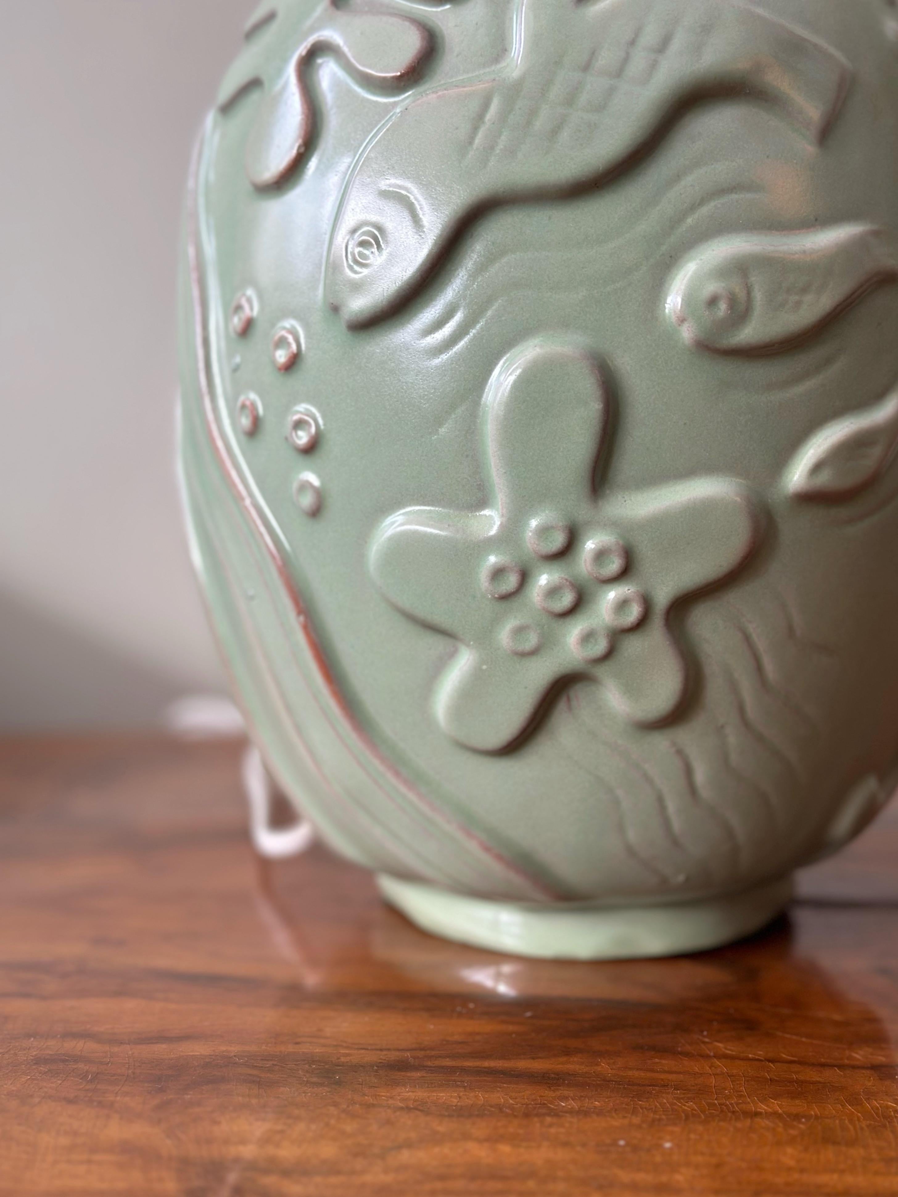 Lampada da tavolo in ceramica smaltata di Anna-Lisa Thomson di Upsala Ekeby, Svezia, anni '40. in vendita 1