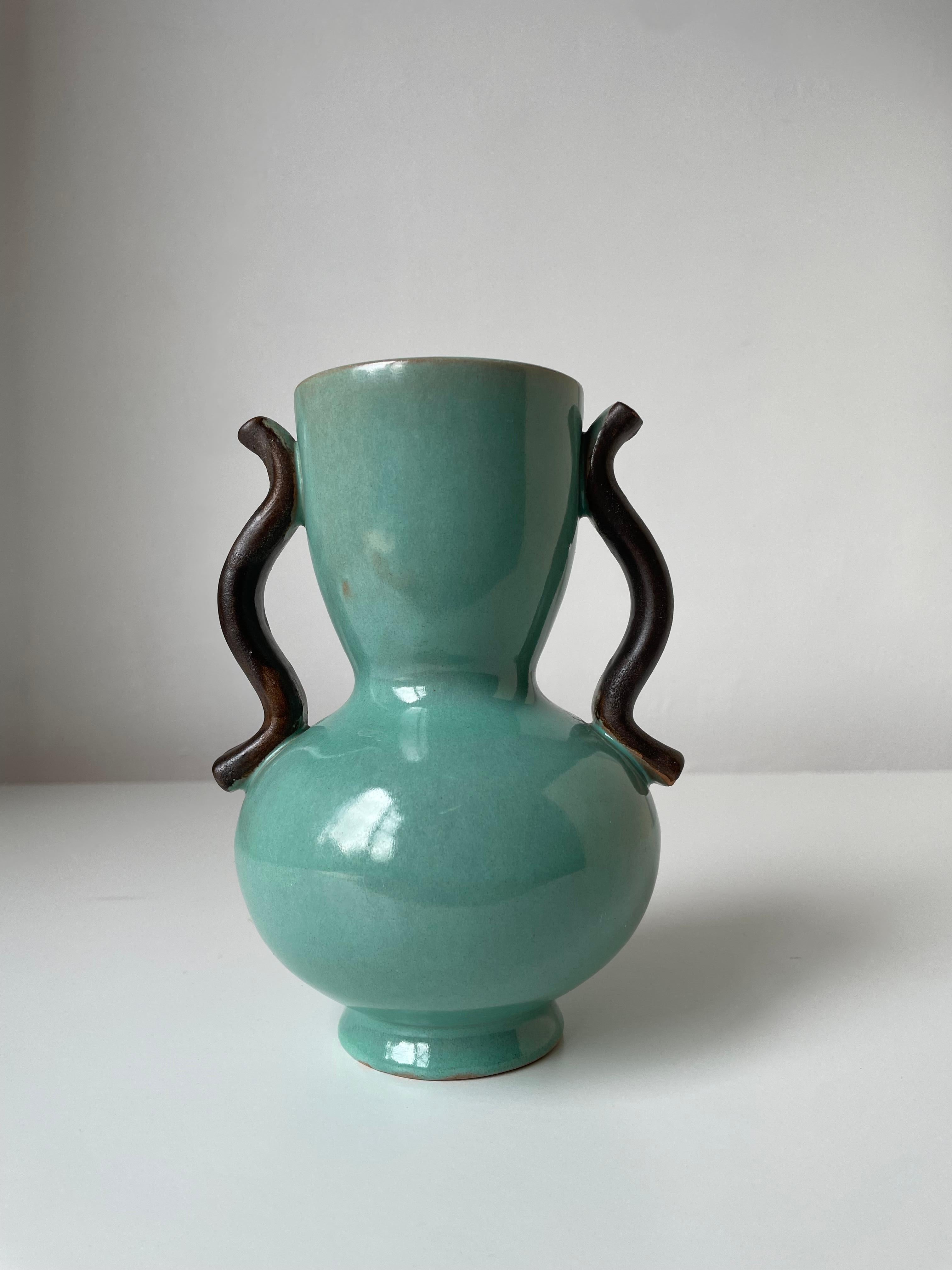 20th Century Anna-Lisa Thomson 1940s Green Ceramic Vase, Upsala Ekeby, Sweden For Sale