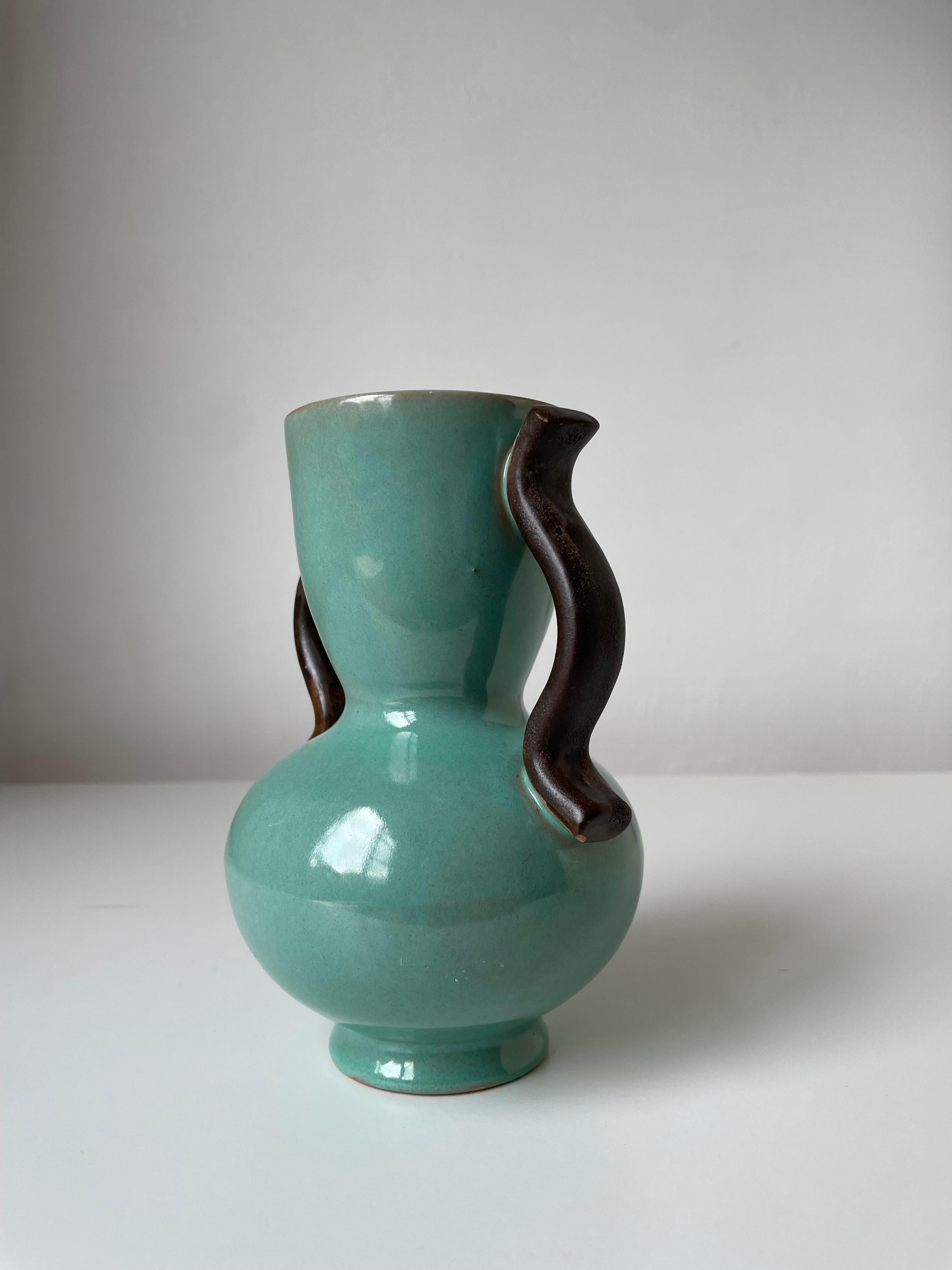 Anna-Lisa Thomson 1940s Green Ceramic Vase, Upsala Ekeby, Sweden For Sale 1