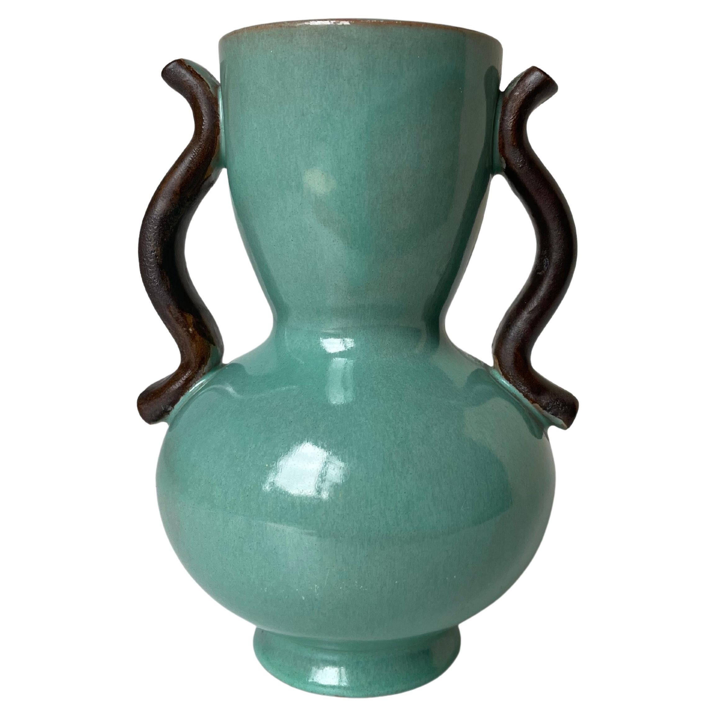 Anna-Lisa Thomson 1940s Green Ceramic Vase, Upsala Ekeby, Sweden