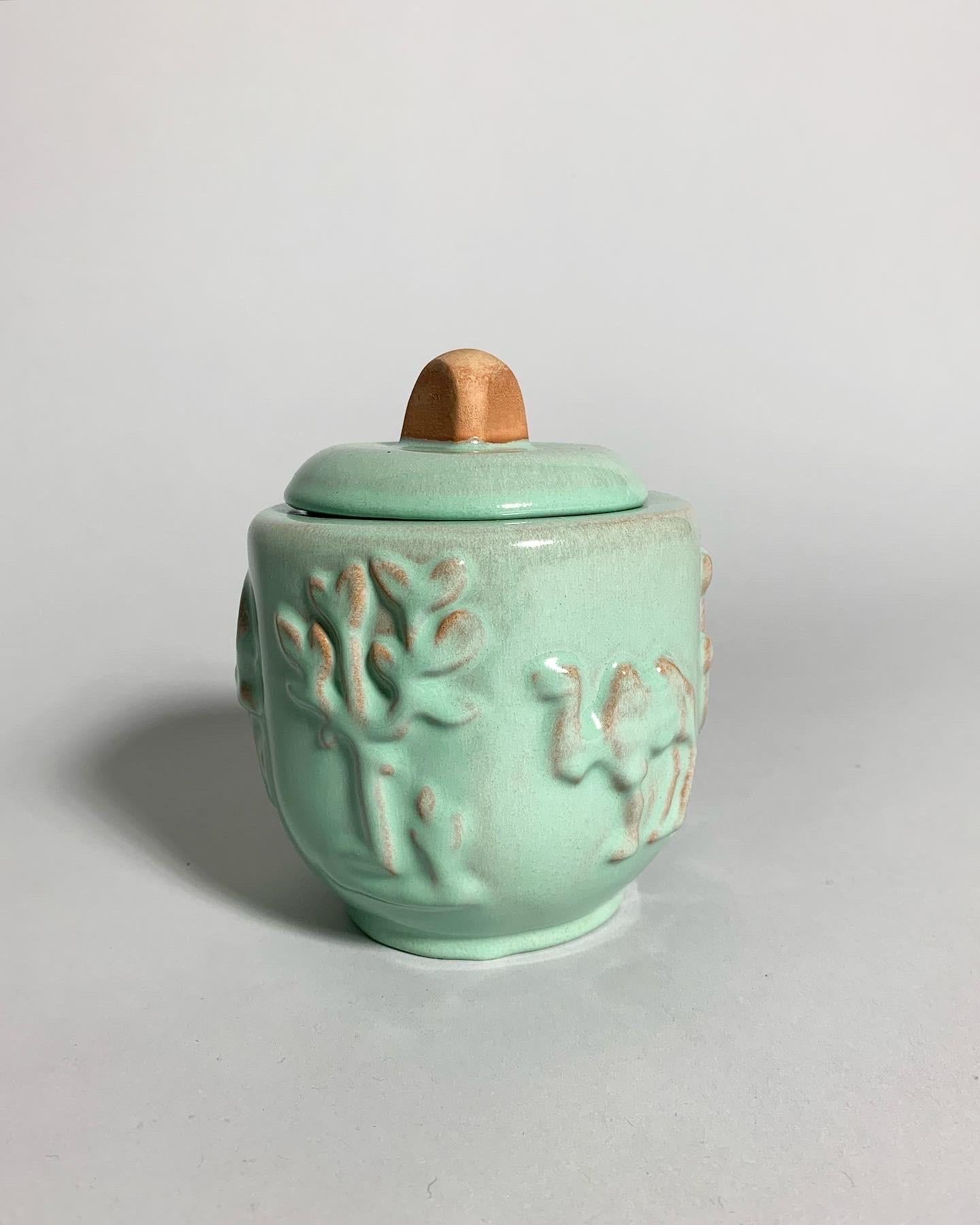 Mid-Century Modern Anna Lisa Thomson Lidded Ceramic Jar Upsala Ekeby, Sweden, 1940s