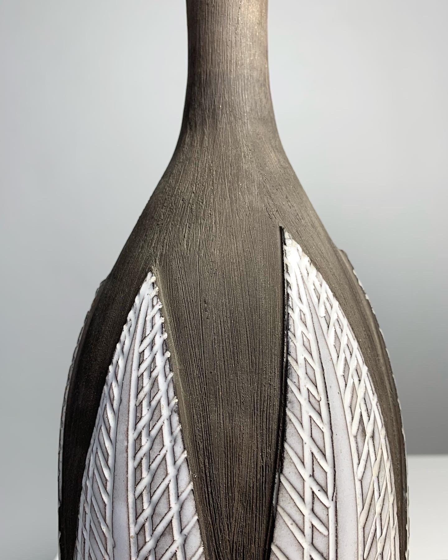 Hand-Carved Anna-Lisa Thomson Paprika Vase Stoneware Relief Upsala Ekeby 1950s For Sale