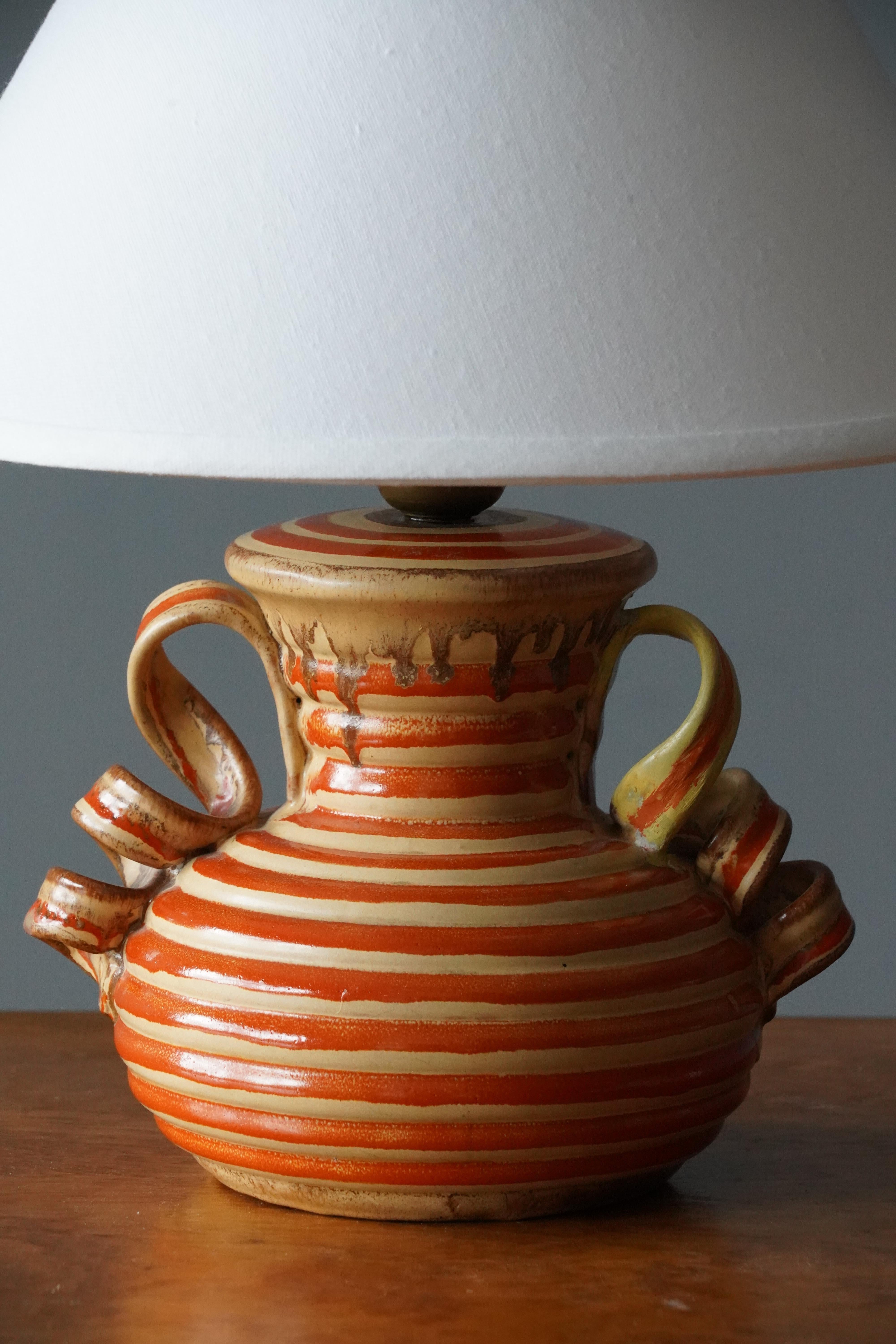 Swedish Anna-Lisa Thomson, Table Lamp, Glazed Ceramic, Upsala-Ekeby, Sweden, 1940s