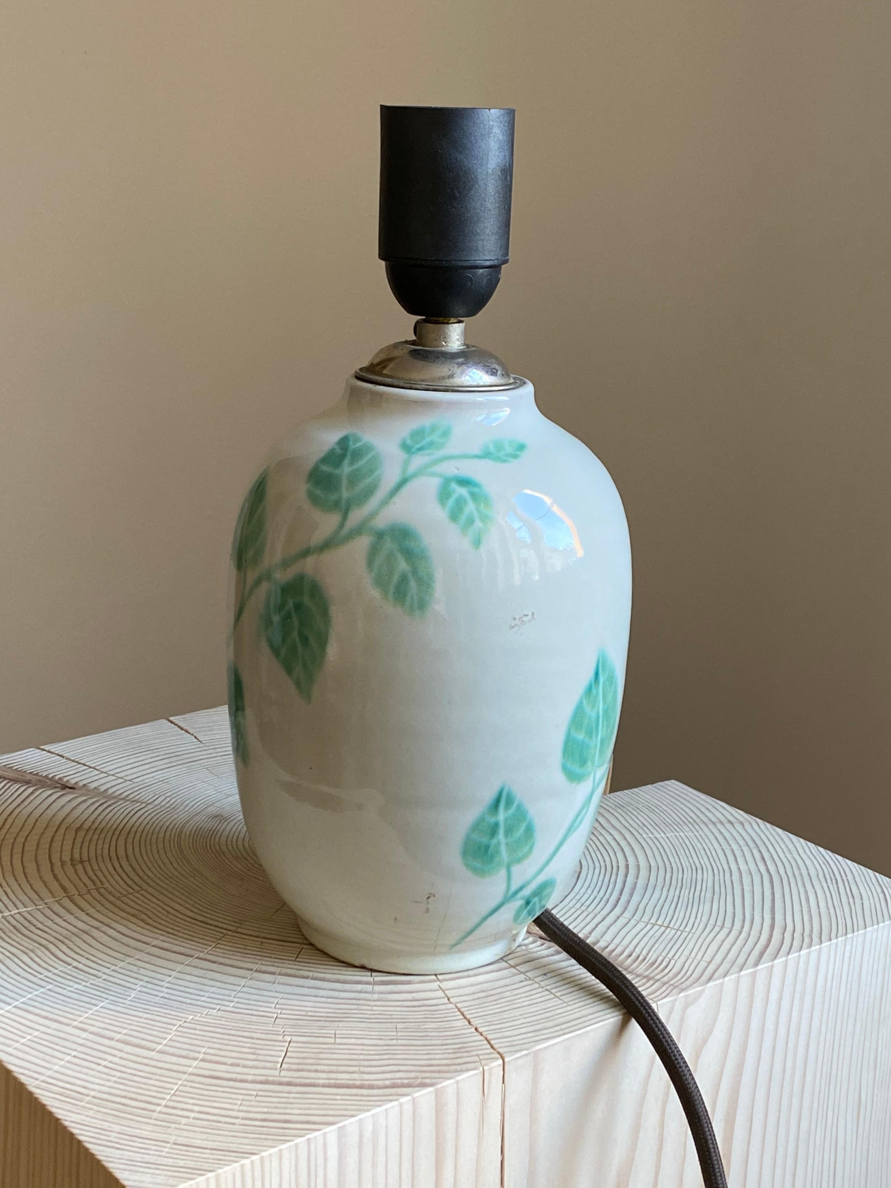 Swedish Anna-Lisa Thomson, Table lamp, Glazed Stoneware, Linen Upsala-Ekeby Sweden 1940s