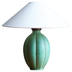 Vintage Anna-Lisa Thomson, Table Lamp, Green-Glaze Earthenware Upsala-Ekeby Sweden 1940s