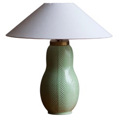 Anna-Lisa Thomson, Table Lamp, Green-Glaze Earthenware Upsala-Ekeby Sweden 1940s