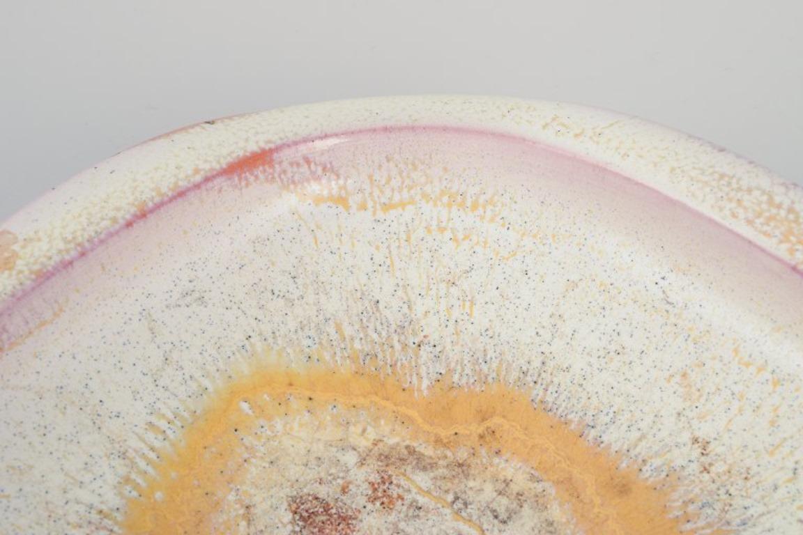 Glazed Anna-Lisa Thomson, Upsala Ekeby. Low ceramic bowl yellow and sand-colored glaze. For Sale