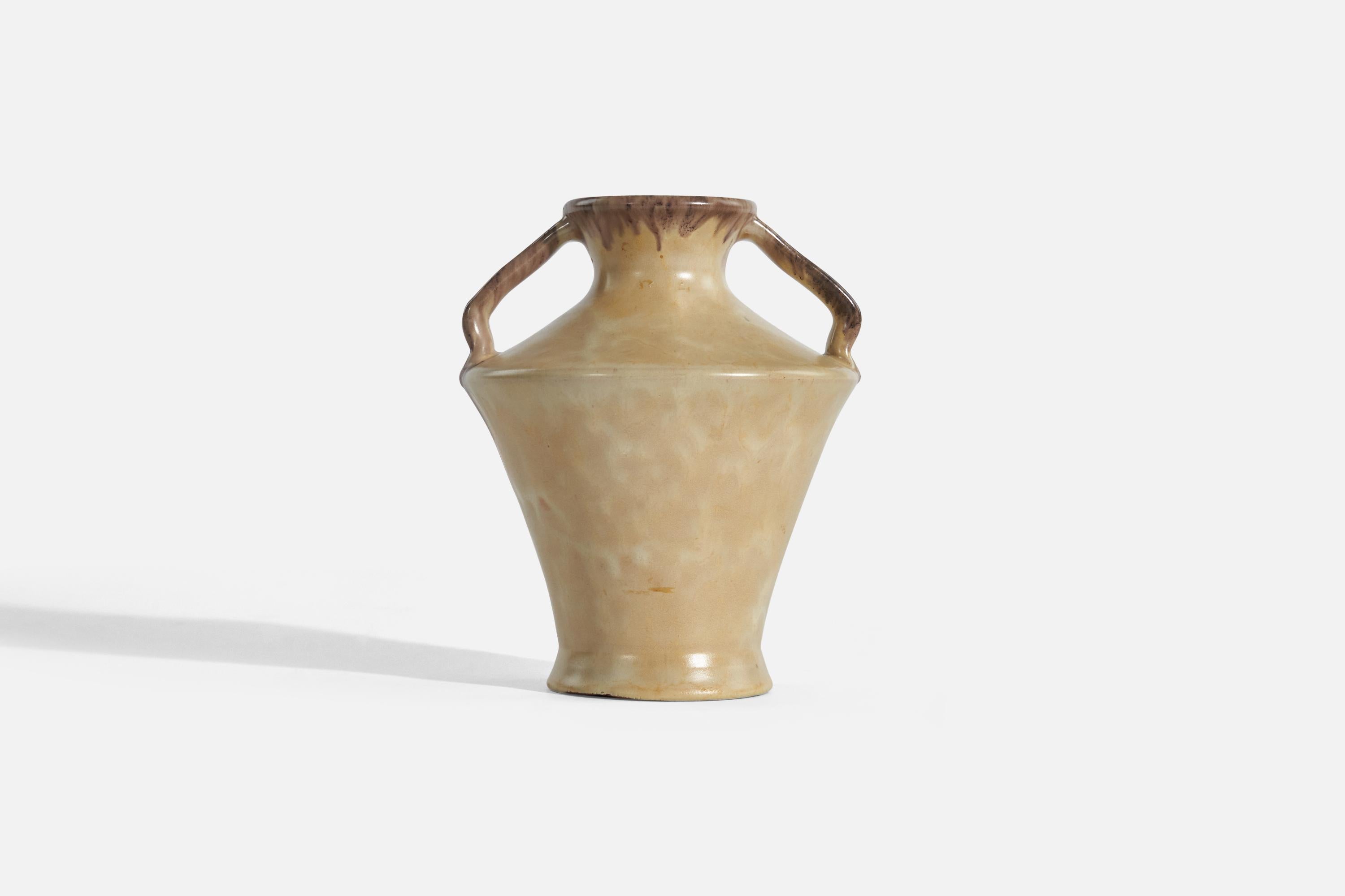 Swedish Anna-Lisa Thomson, Vase, Beige-Glazed Earthenware, Upsala-Ekeby, Sweden, 1936-38 For Sale