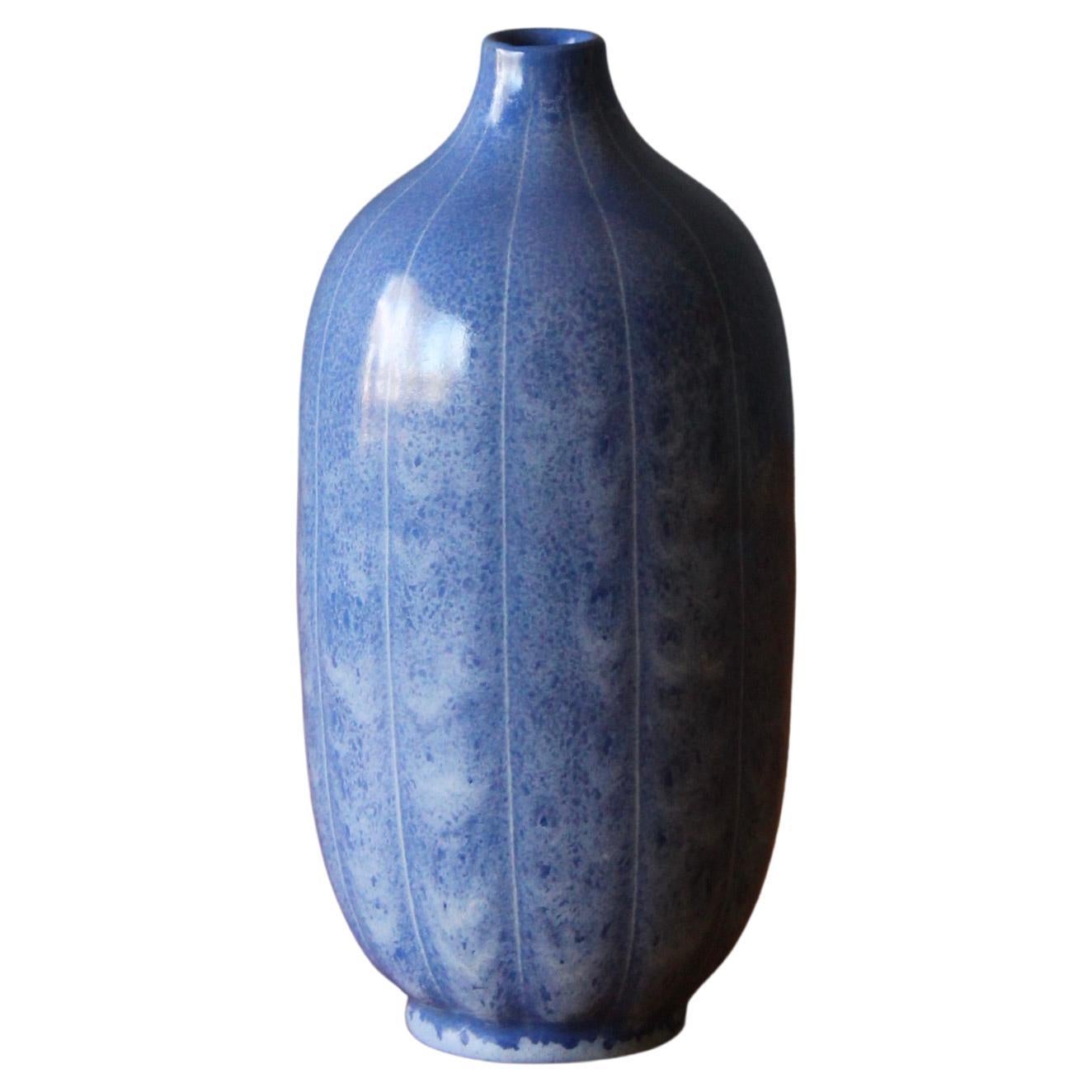 Anna-Lisa Thomson, Vase, Blue Glazed Ceramic, Upsala-Ekeby Sweden, 1937