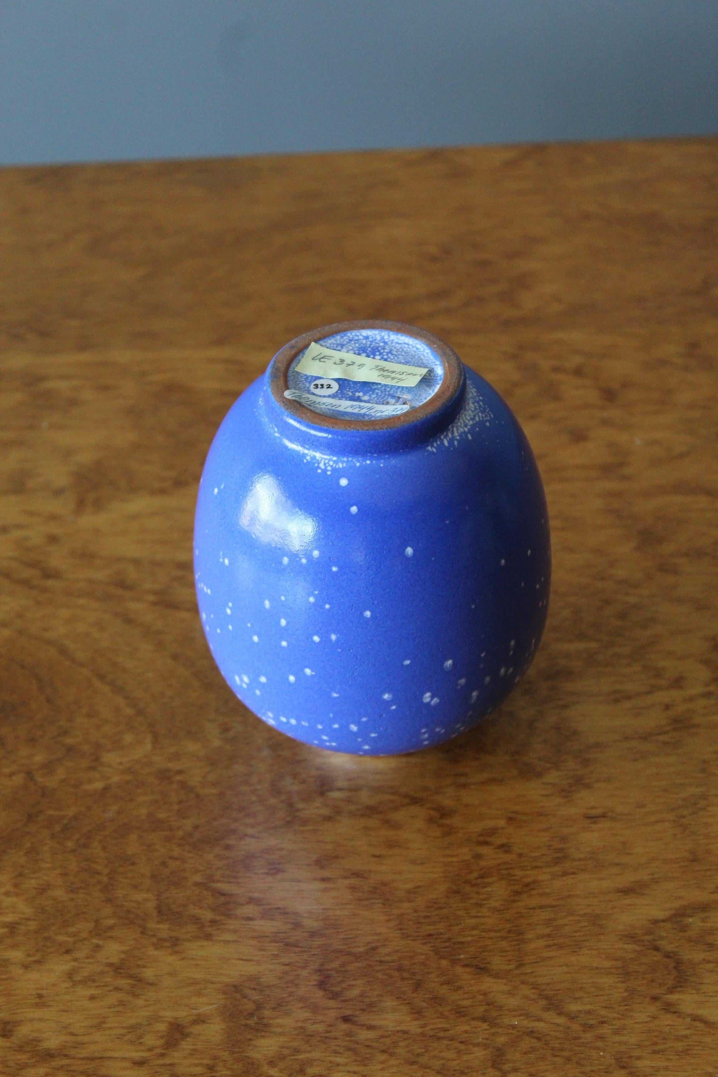 Organic Modern Anna-Lisa Thomson, Vase, Blue Glazed Ceramic, Upsala-Ekeby Sweden 1944