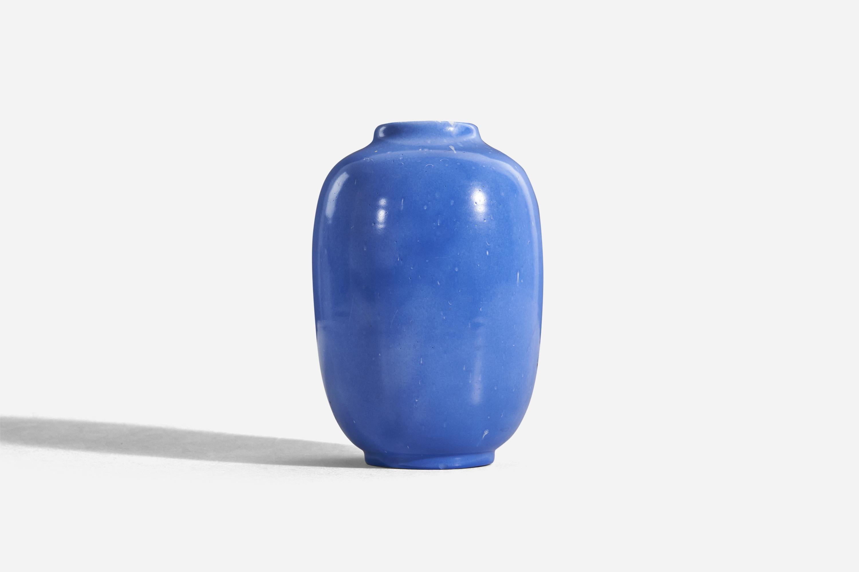 Organic Modern Anna-Lisa Thomson, Vase, Blue-Glazed Earthenware, Upsala-Ekeby, Sweden, 1940s For Sale