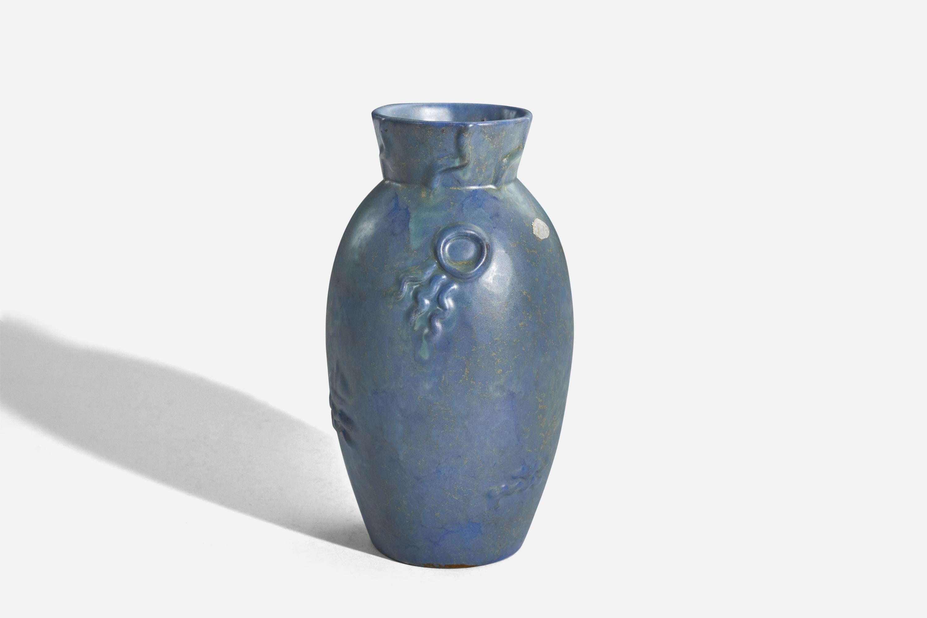 Swedish Anna-Lisa Thomson, Vase, Blue-Glazed Earthenware, Upsala-Ekeby, Sweden, 1940s For Sale