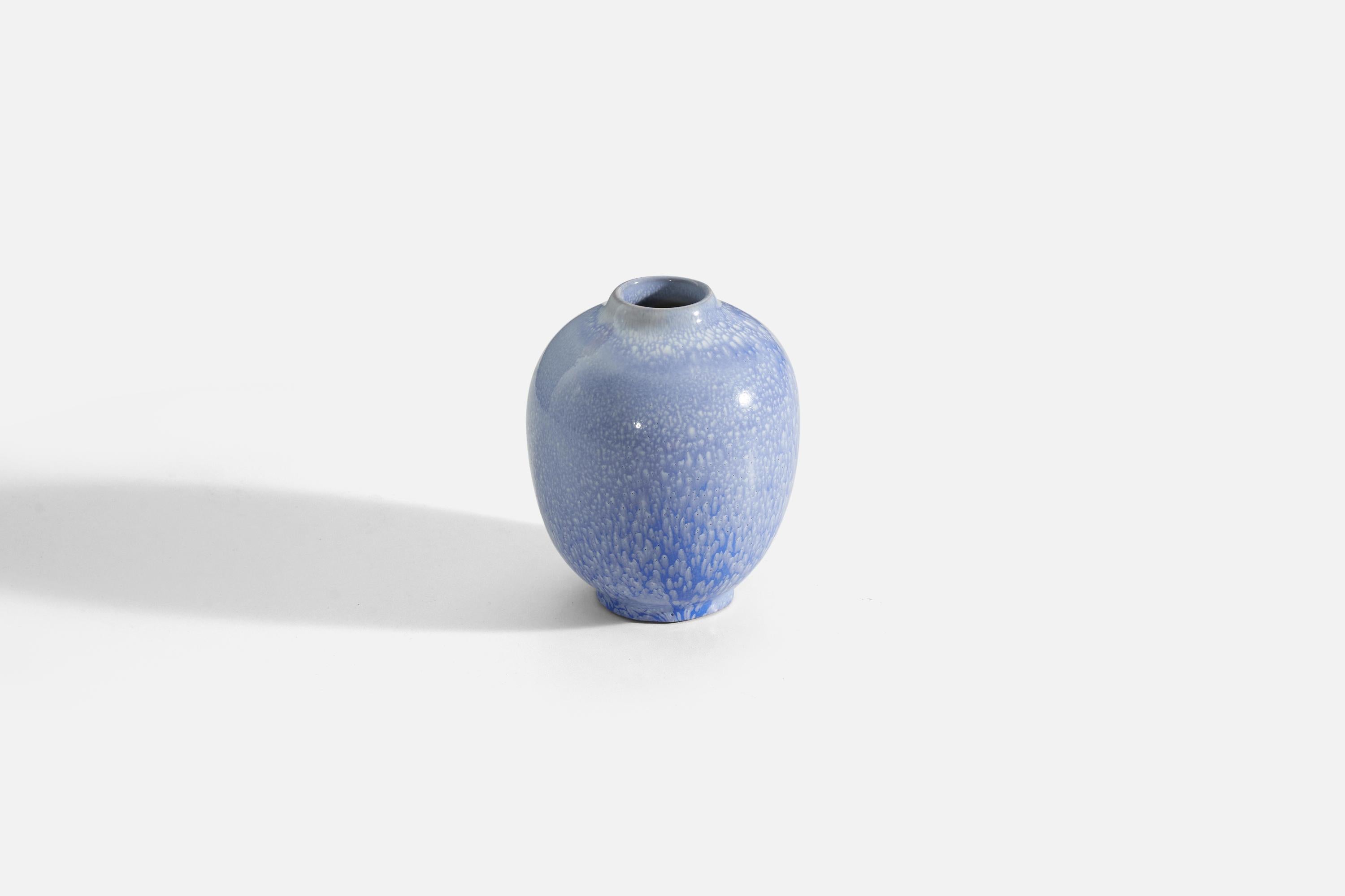 Anna-Lisa Thomson, Vase, Blue-Glazed Earthenware, Upsala-Ekeby Sweden 1940s In Good Condition In High Point, NC