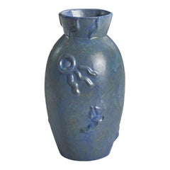 Anna-Lisa Thomson, Vase, blau glasiertes Steingut, Upsala-Ekeby, Schweden, 1940er Jahre