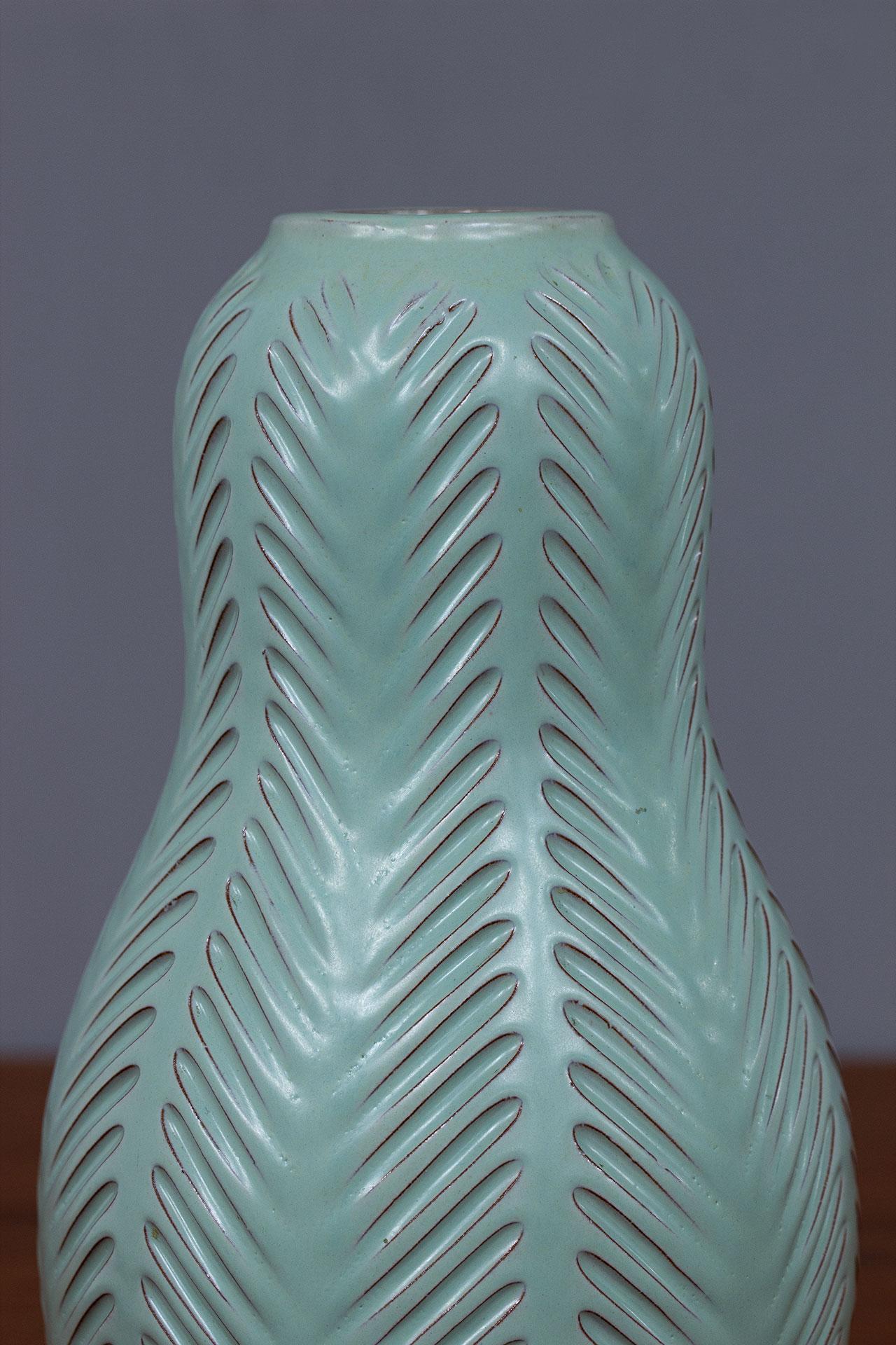 Anna-Lisa Thomson Vase Celadon Glazed Incised Ceramic, Upsala-Ekeby Sweden 1940s In Good Condition In Stockholm, SE