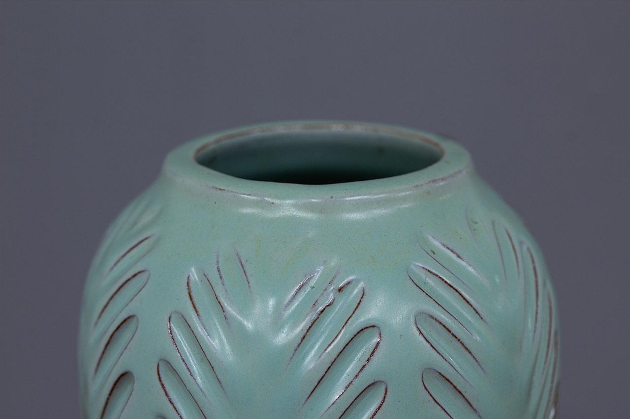 20th Century Anna-Lisa Thomson Vase Celadon Glazed Incised Ceramic, Upsala-Ekeby Sweden 1940s