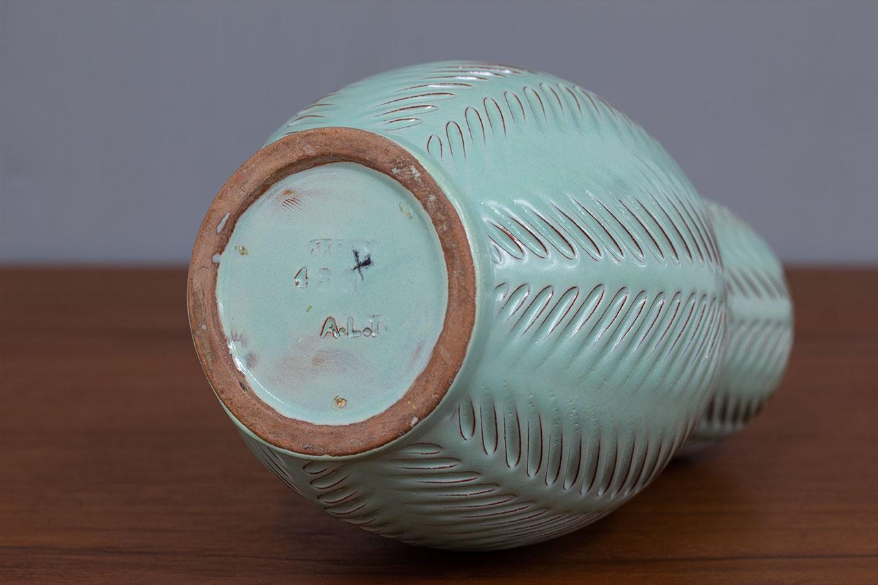Anna-Lisa Thomson Vase Celadon Glazed Incised Ceramic, Upsala-Ekeby Sweden 1940s 1