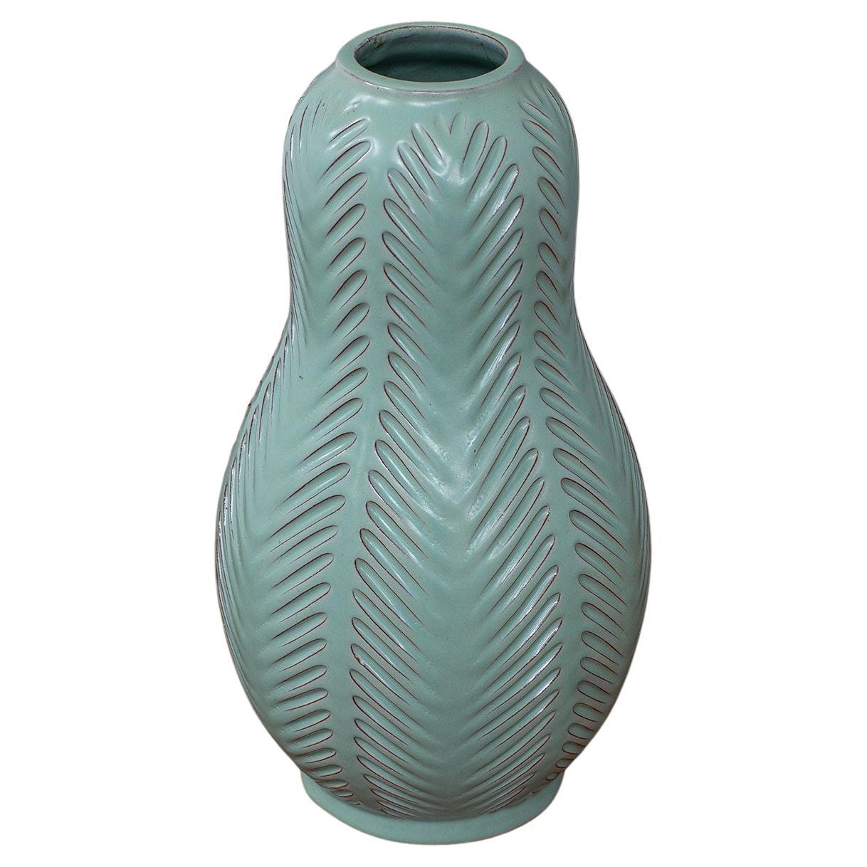 Anna-Lisa Thomson Vase Celadon Glazed Incised Ceramic, Upsala-Ekeby Sweden 1940s
