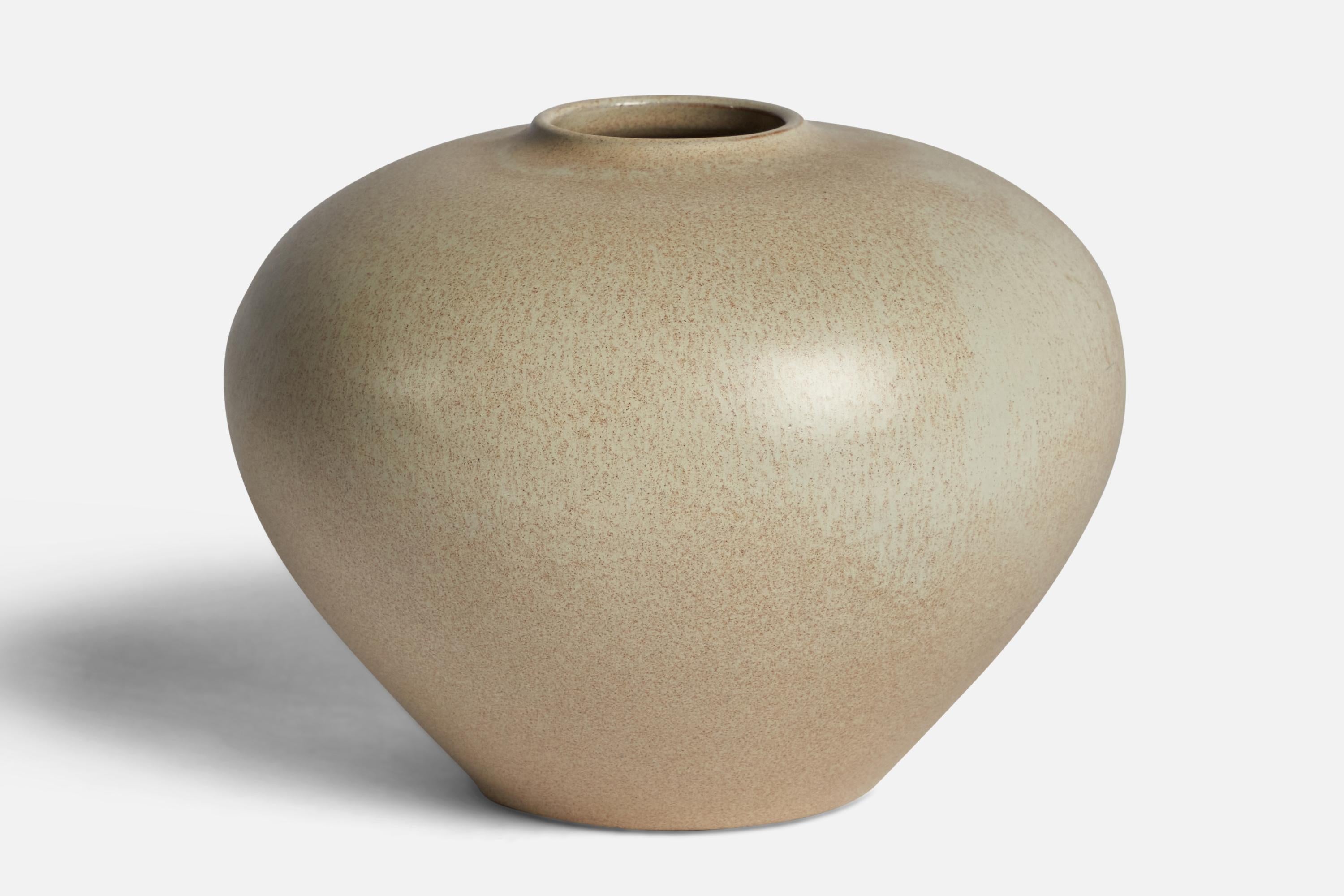 An cream white-glazed earthenware vase designed by Anna-Lisa Thomson and produced by Upsala Ekeby, Sweden, 1930s.