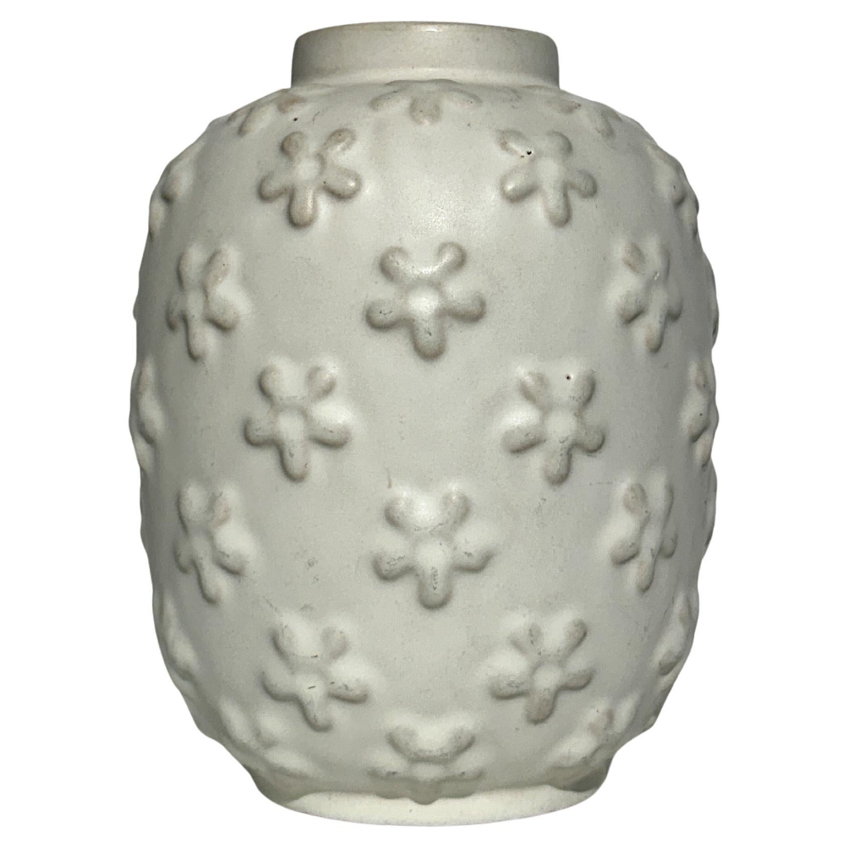 Anna Lisa Thomson Vase Ekeby Sweden Flower Relief White Glaze15  1930s For Sale