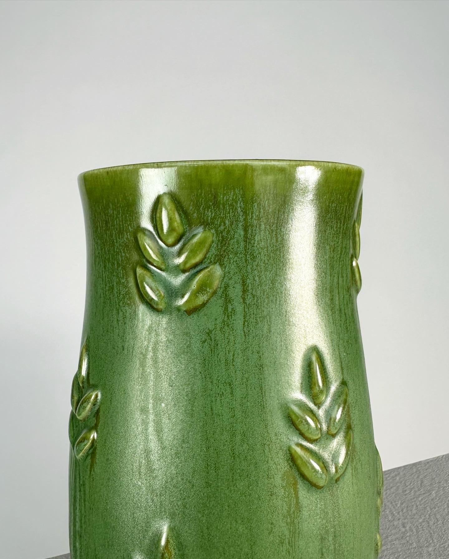 Stoneware Anna Lisa Thomson Vase Gefle Sweden Ceramic Relief Green, 1930s For Sale