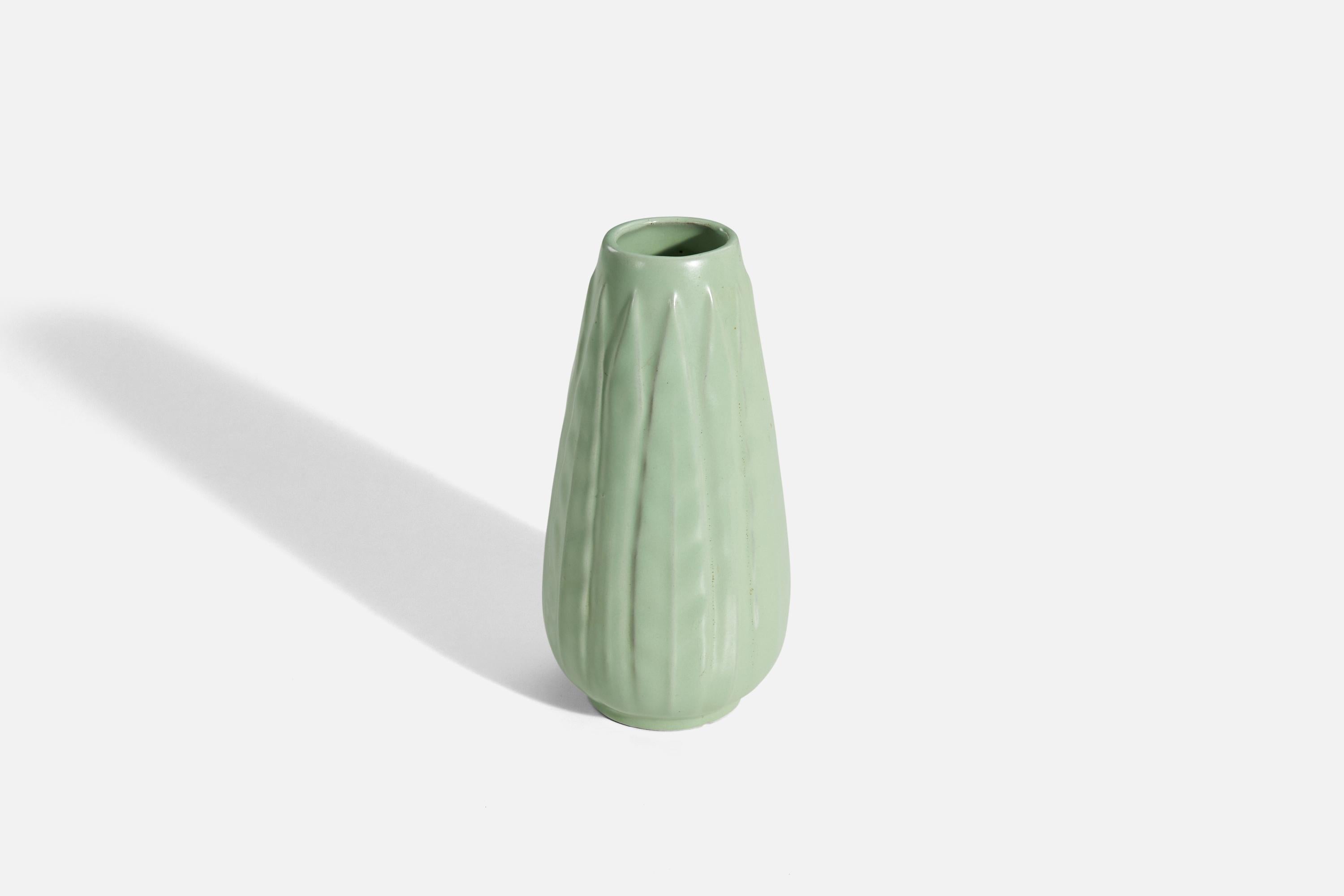 Organic Modern Anna-Lisa Thomson, Vase, Green-Glazed Earthenware, Upsala-Ekeby, Sweden, 1940s For Sale