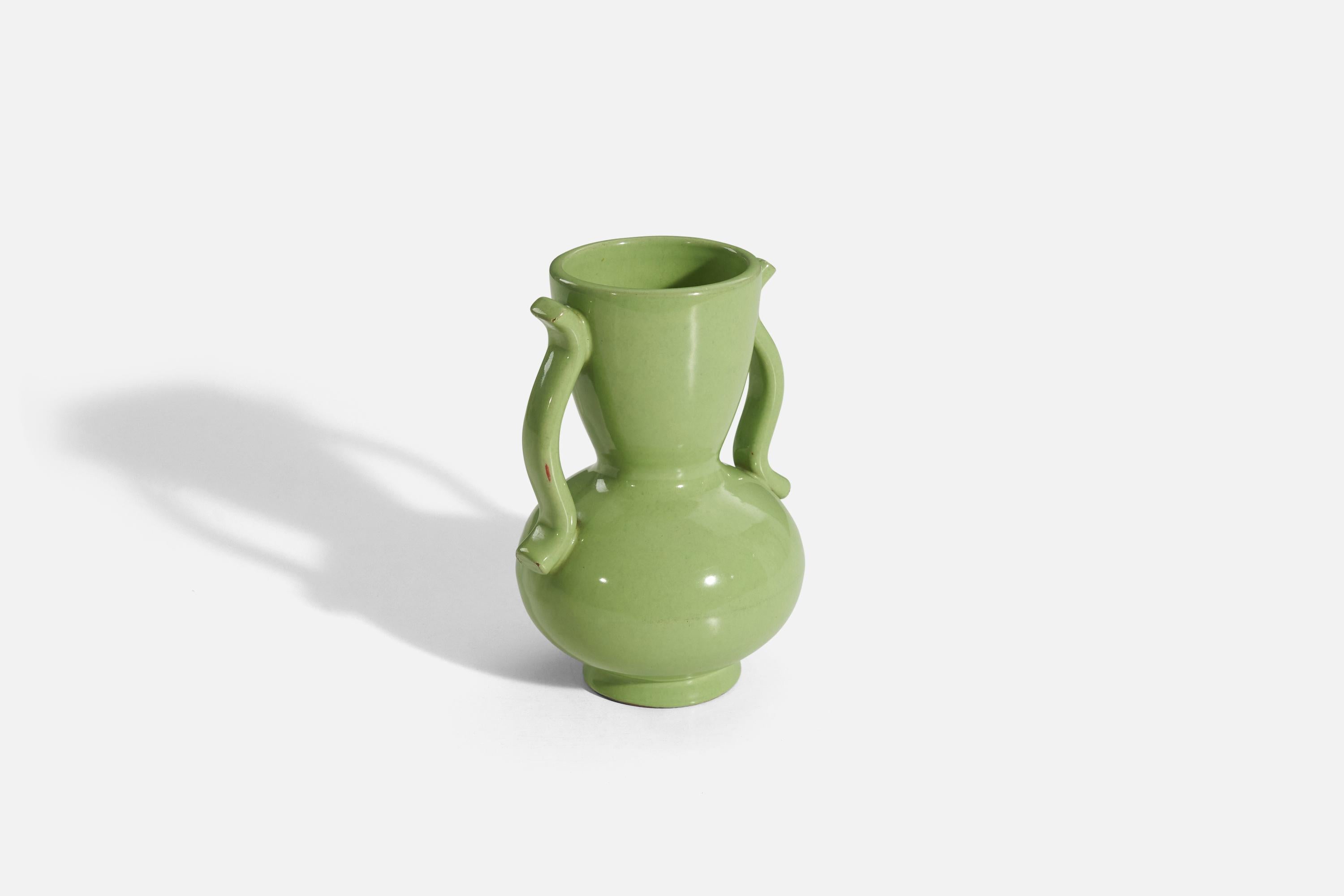 Organic Modern Anna-Lisa Thomson, Vase, Green-Glazed Earthenware, Upsala-Ekeby Sweden 1940s For Sale