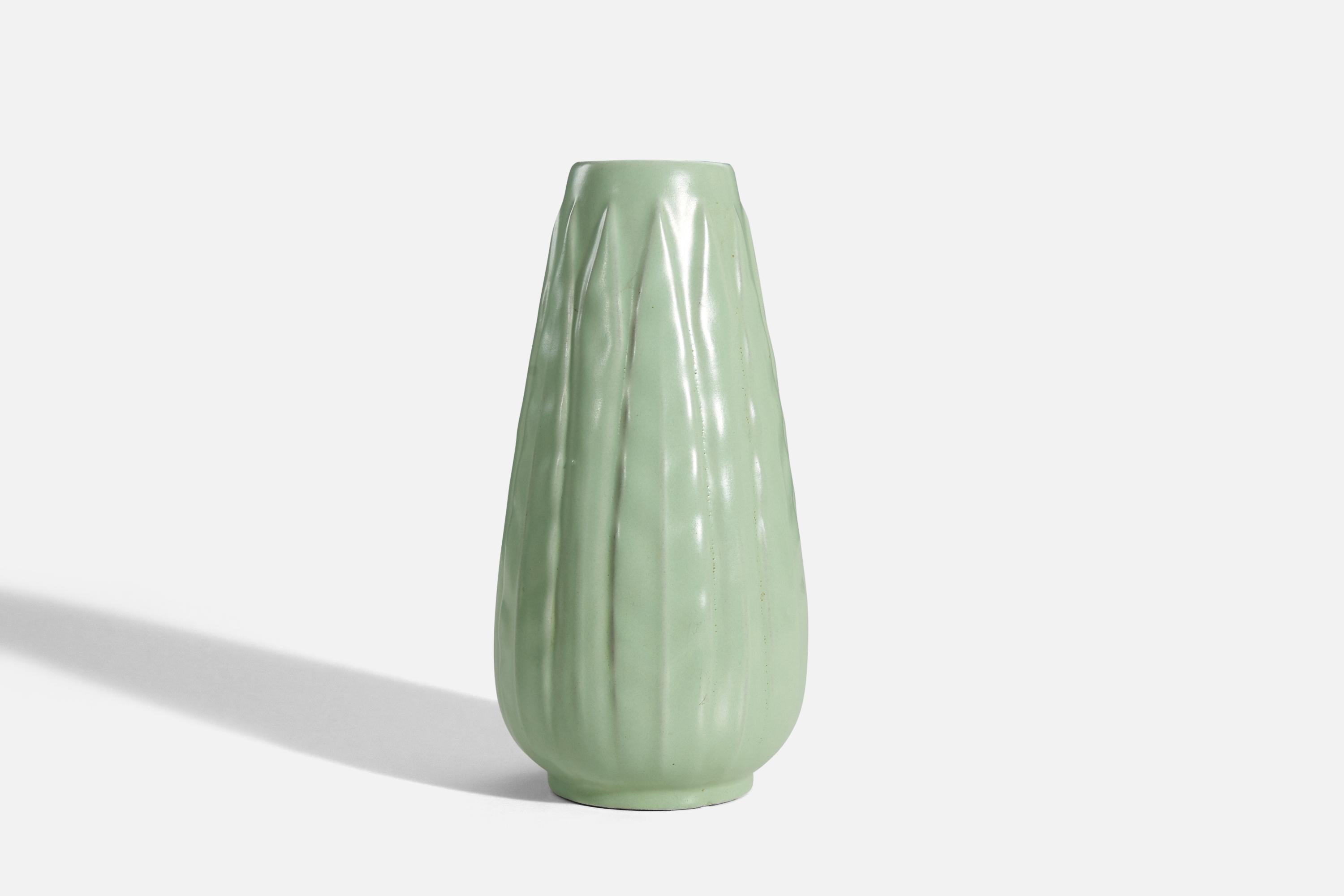 Swedish Anna-Lisa Thomson, Vase, Green-Glazed Earthenware, Upsala-Ekeby, Sweden, 1940s For Sale