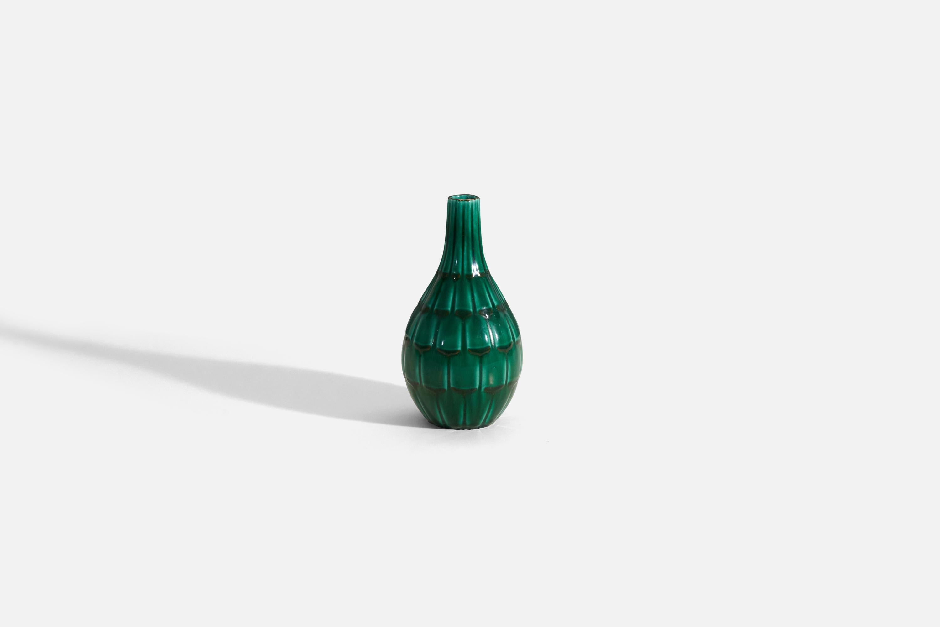 Anna-Lisa Thomson, Vase, Green-Glazed Earthenware, Upsala-Ekeby Sweden 1940s In Good Condition For Sale In High Point, NC