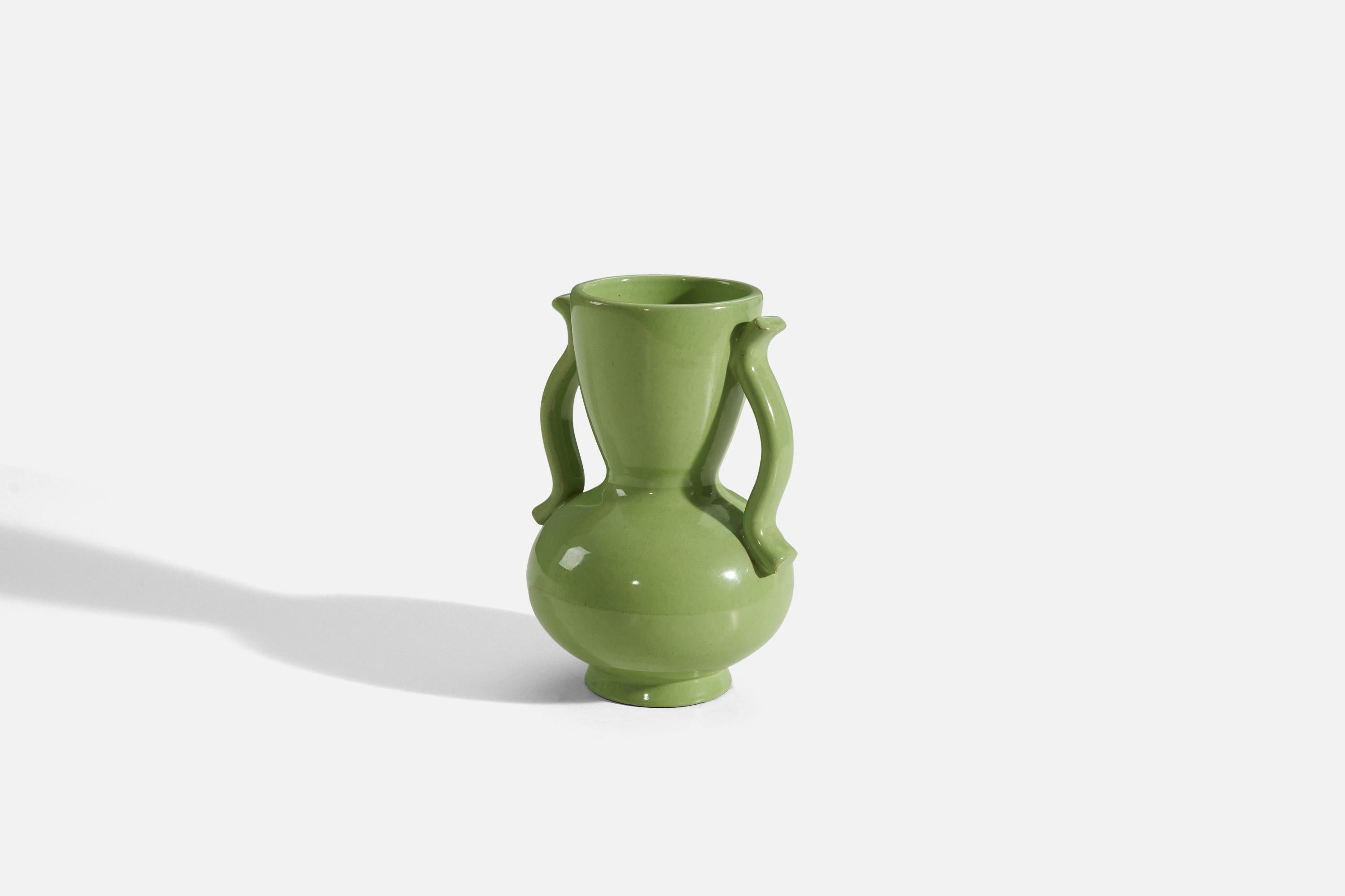 Anna-Lisa Thomson, Vase, Green-Glazed Earthenware, Upsala-Ekeby Sweden 1940s In Good Condition For Sale In High Point, NC