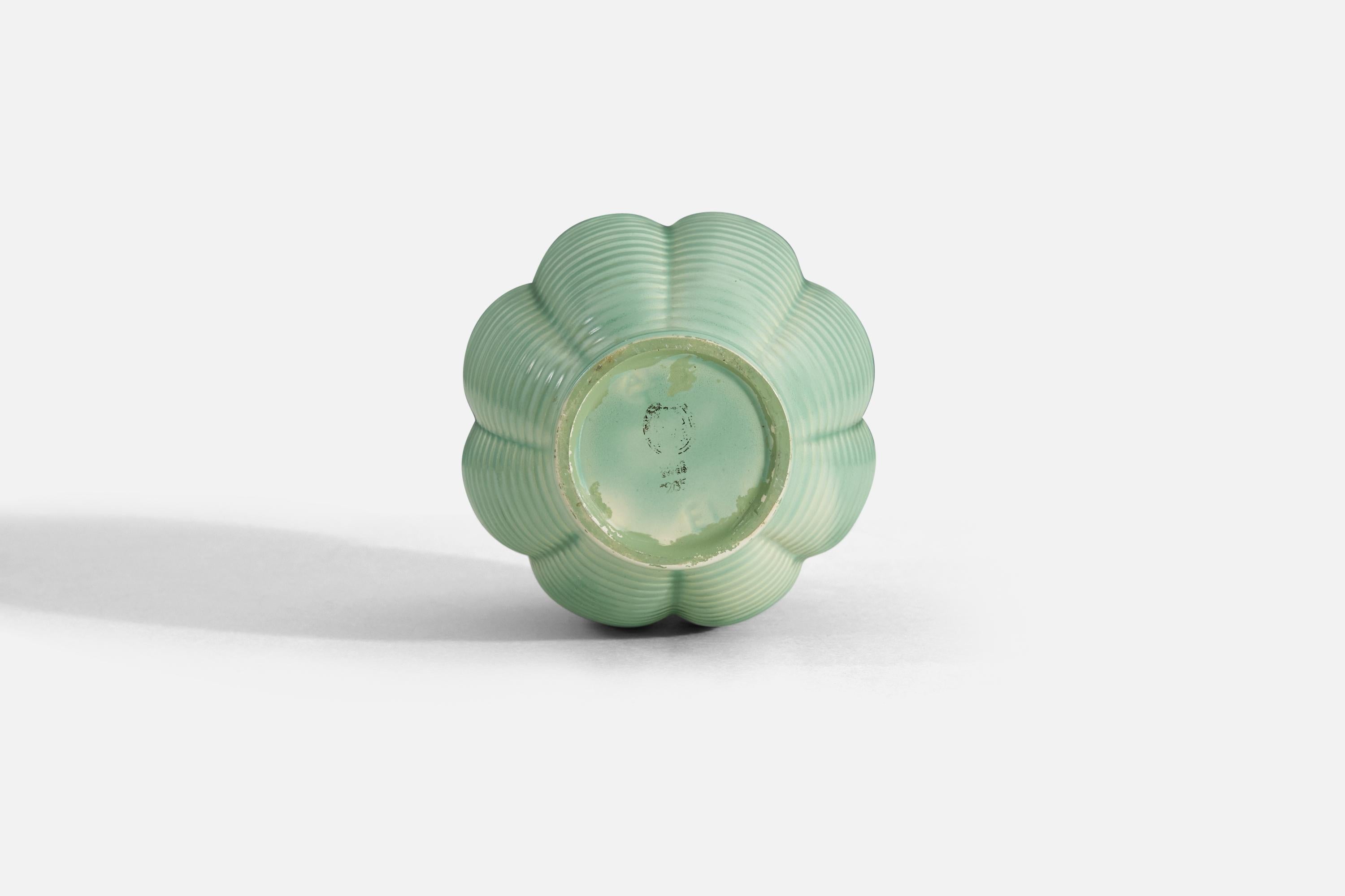 Mid-20th Century Anna-Lisa Thomson, Vase, Green-Glazed Earthenware, Upsala-Ekeby Sweden 1940s