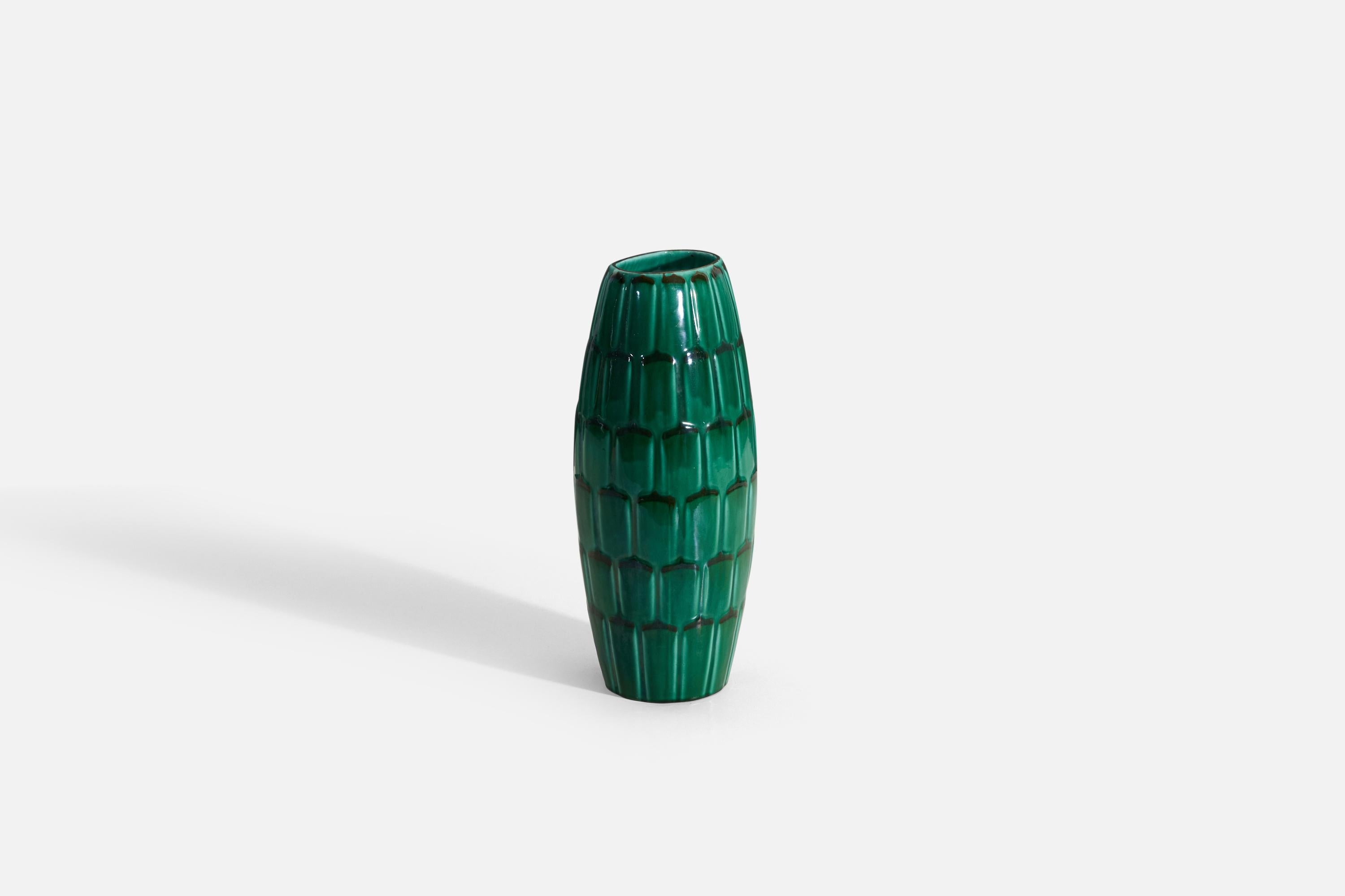 Milieu du XXe siècle Vase Anna-Lisa Thomson, en faïence émaillée verte, Upsala-Ekeby Suède, années 1940 en vente