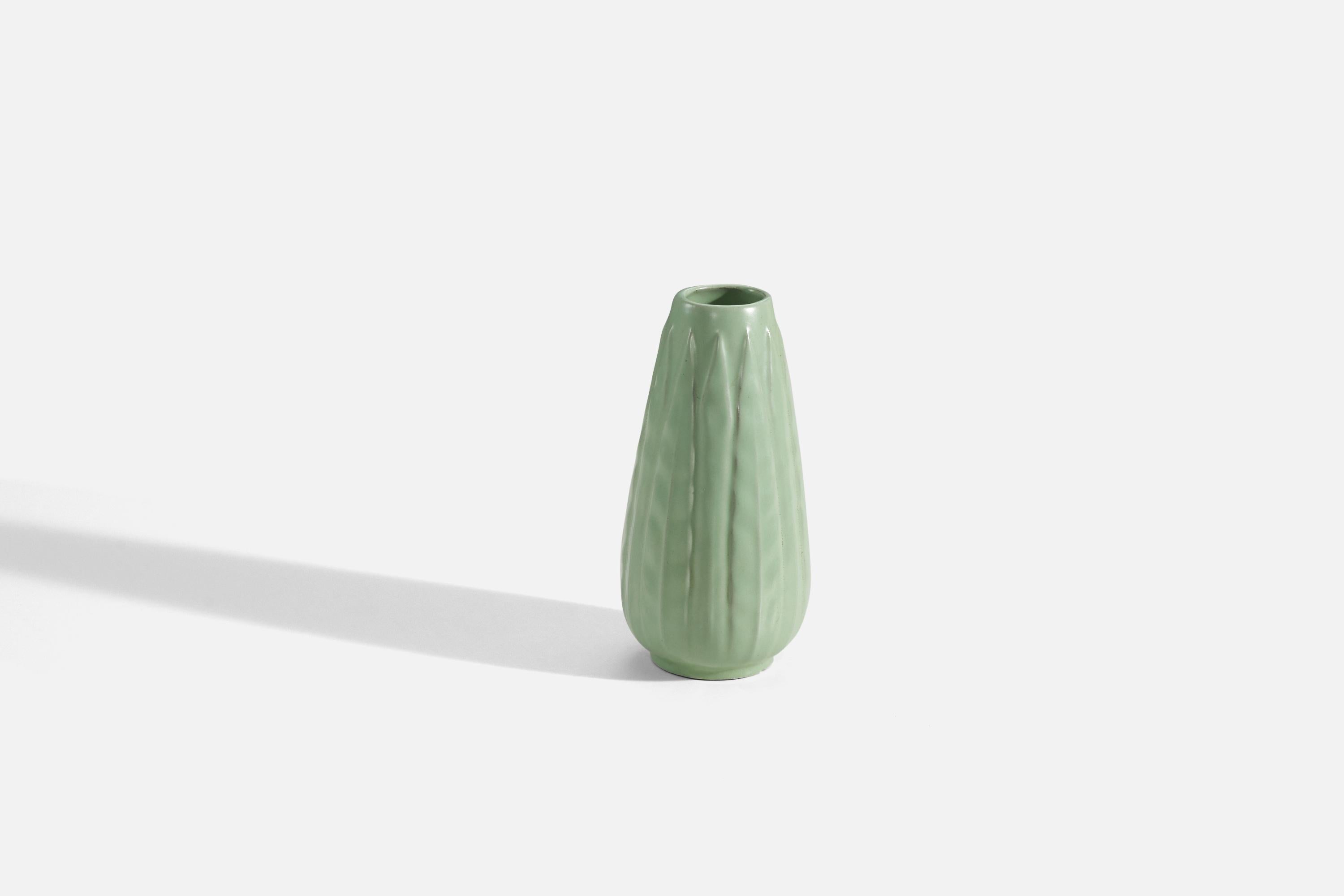 Mid-20th Century Anna-Lisa Thomson, Vase, Green-Glazed Earthenware, Upsala-Ekeby, Sweden, 1940s For Sale
