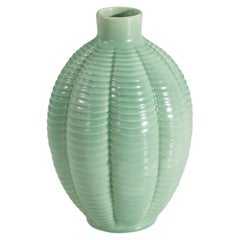 Anna-Lisa Thomson, Vase, Green-Glazed Earthenware, Upsala-Ekeby Sweden 1940s
