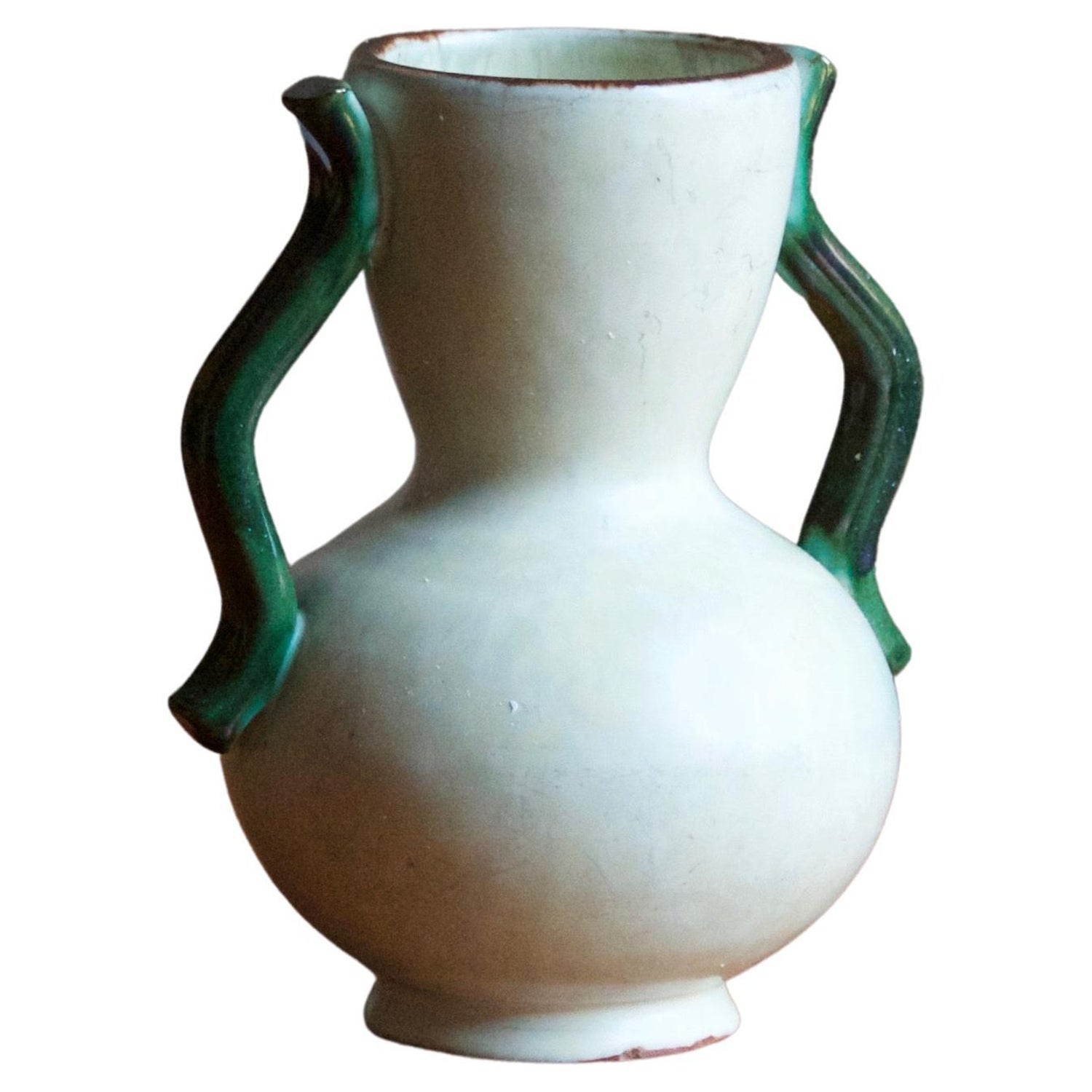 Anna-Lisa Thomson, Vase, Green White Glazed Ceramic, Upsala-Ekeby, Sweden,  1940s For Sale at 1stDibs